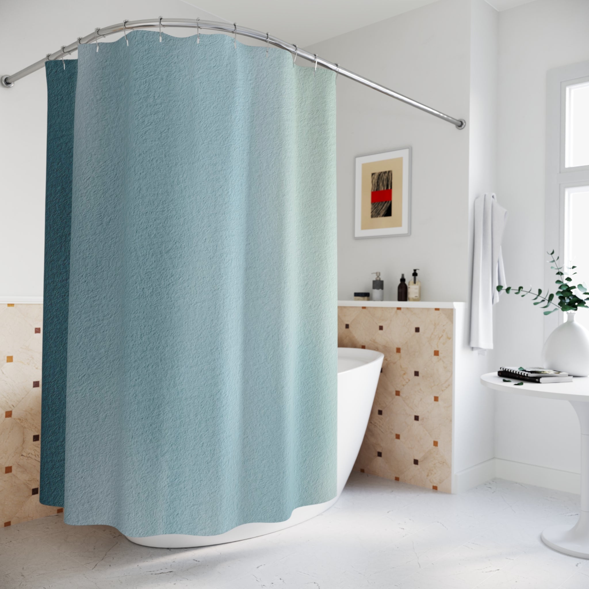 Boho Shower Curtain | Abstract Navy, Sky Blue Ombre