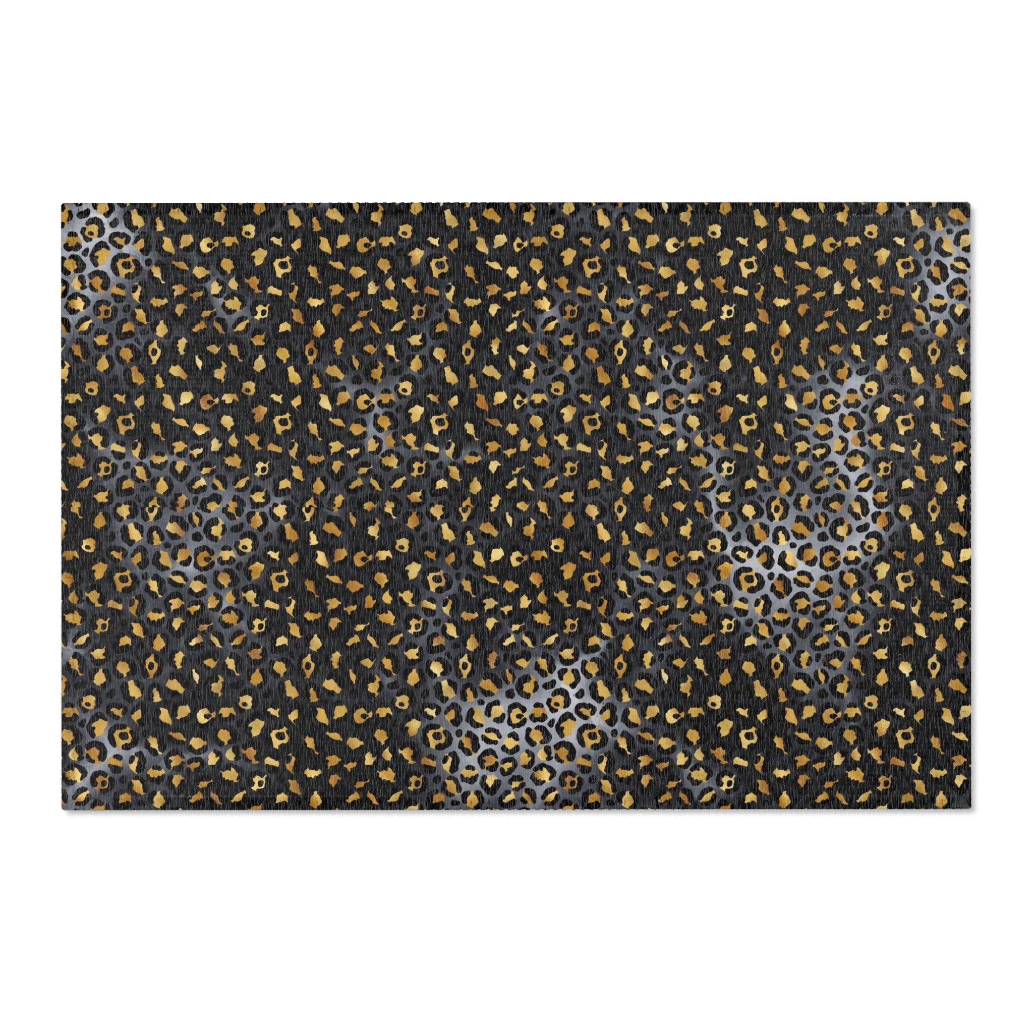 Boho Area Rug | Grey, Black Beige, Muted Gold Leopard