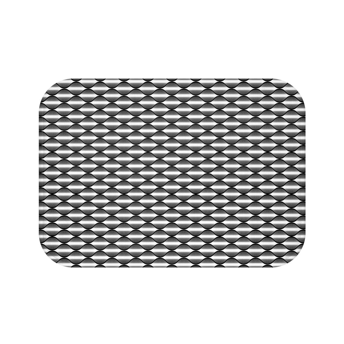 Black White Deco Wave Bath Mat, Op Art Bathroom Rug