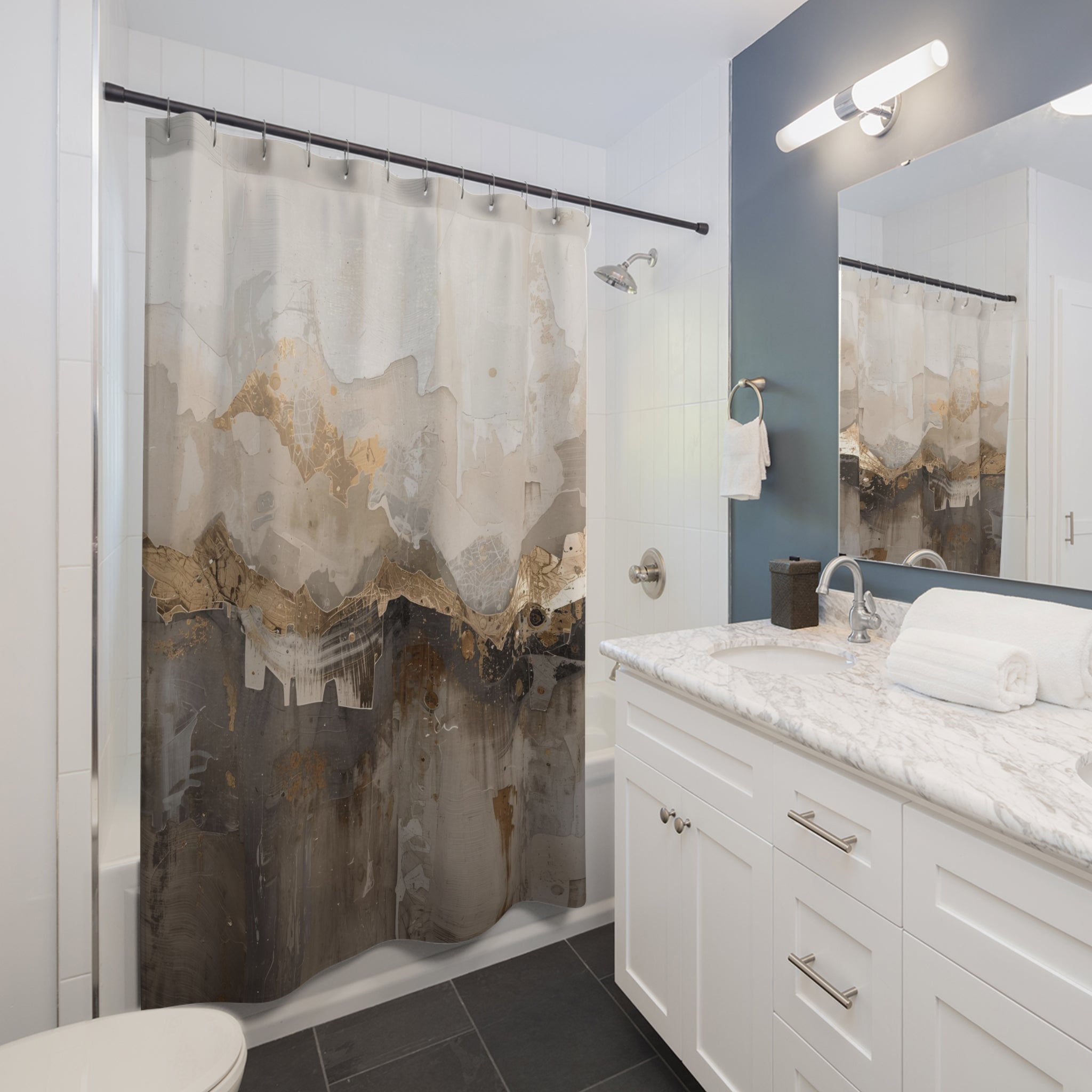 Boho Abstract Shower Curtain | Earthy Neutral Beige Watercolor