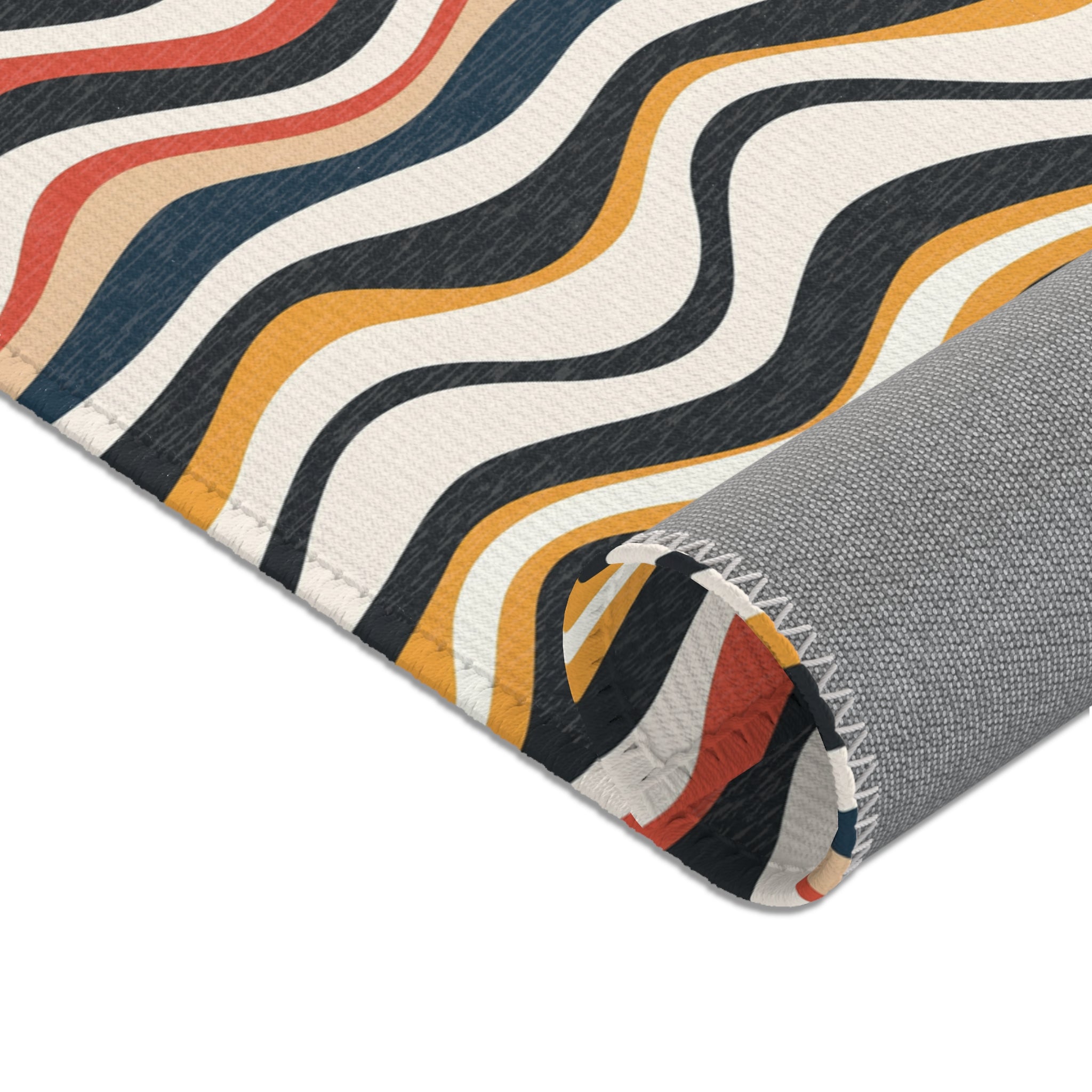 Retro Large Area Rug | Colorful Red Blue White Yellow Wavy Rug