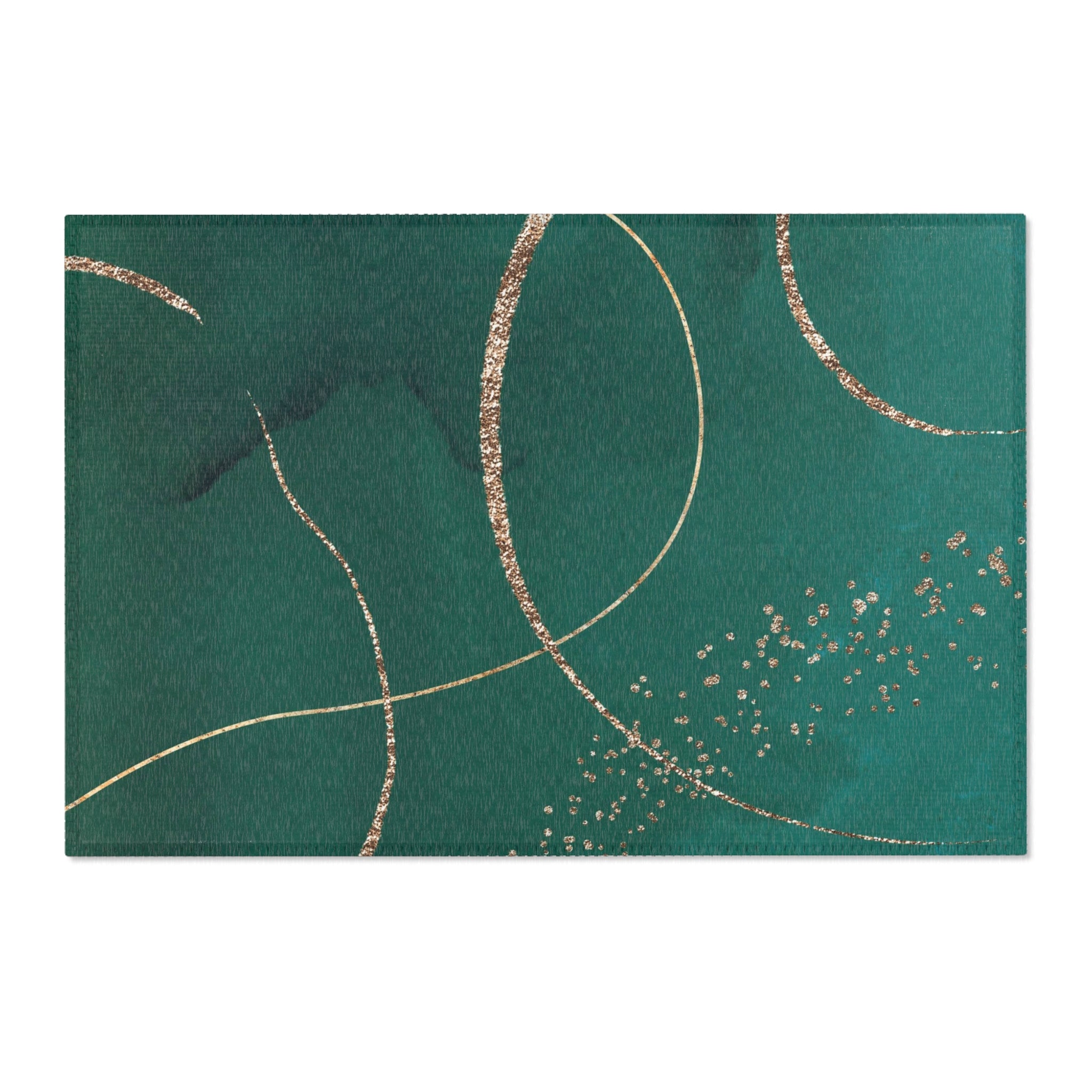 Abstract Boho Area Rug | Modern Green, Muted Gold Watercolor