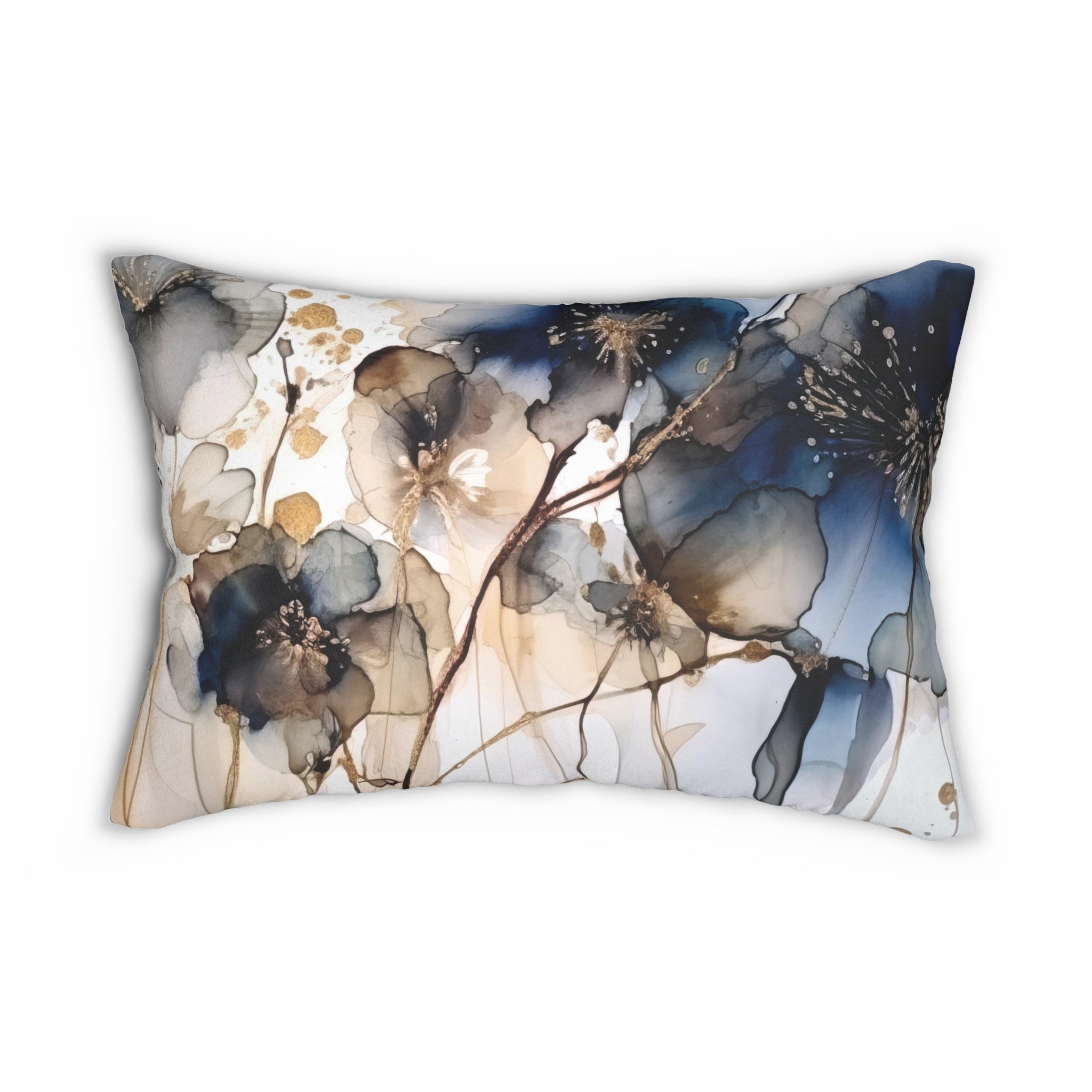 Abstract Lumbar Pillow | Floral Navy Blue, Beige Ombre