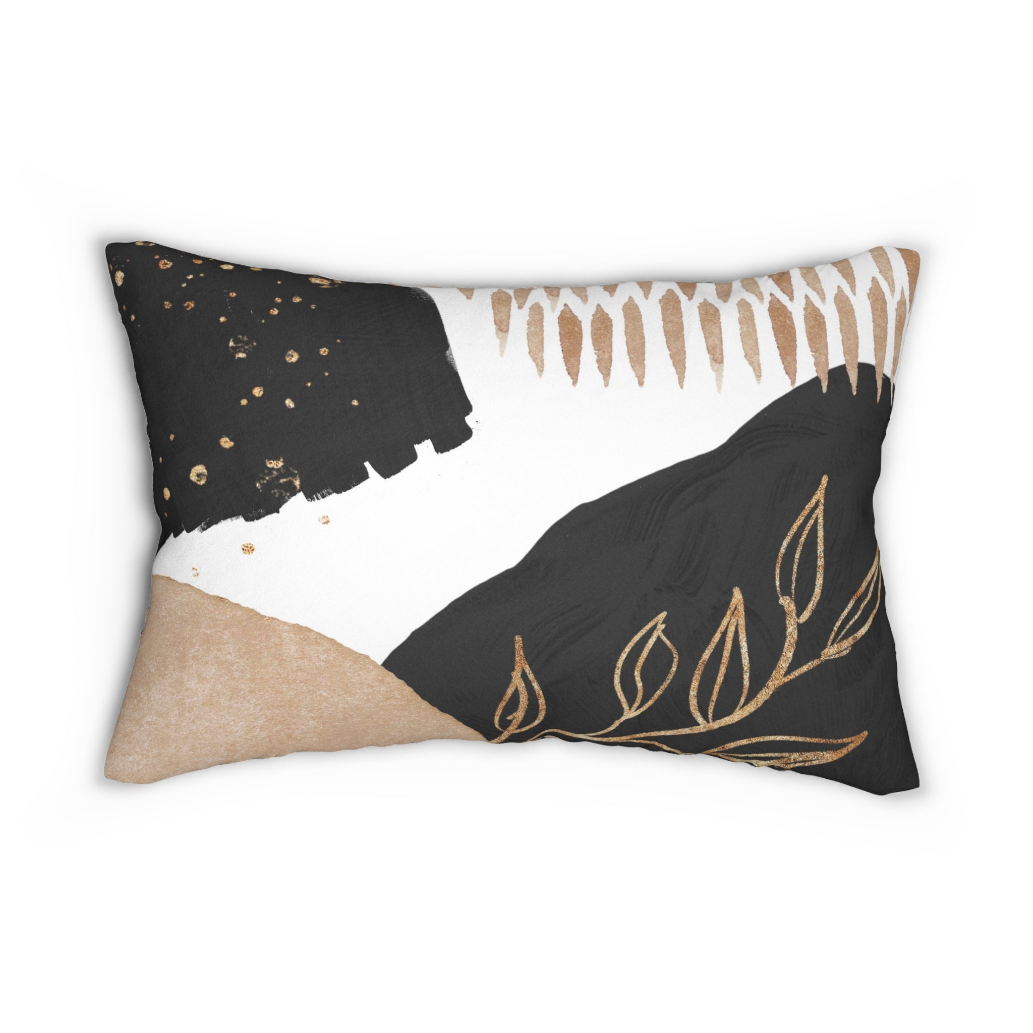 Abstract Lumbar Pillow | Watercolor Beige Black Gold