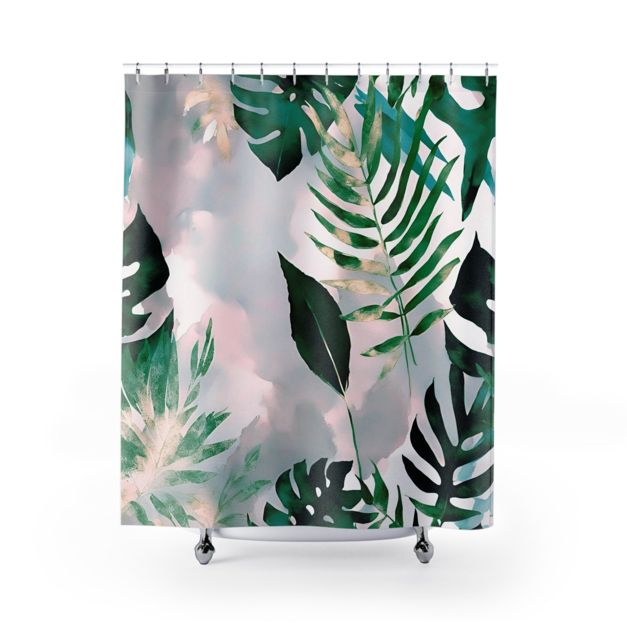 Green floral shower curtain | Jungle Beach Leaves Bath Curtain