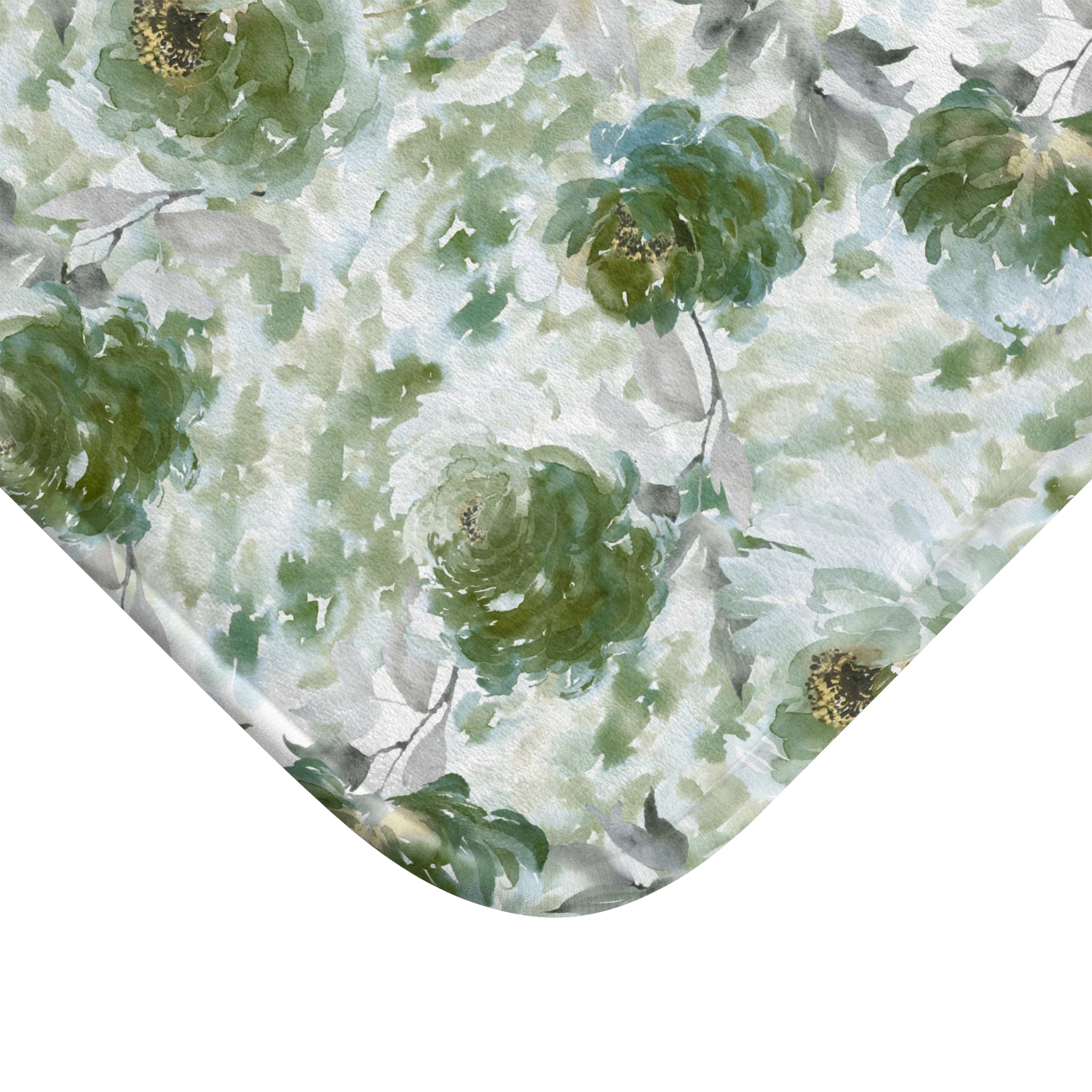 Floral Bath Mat | Green Roses Kitchen Mat