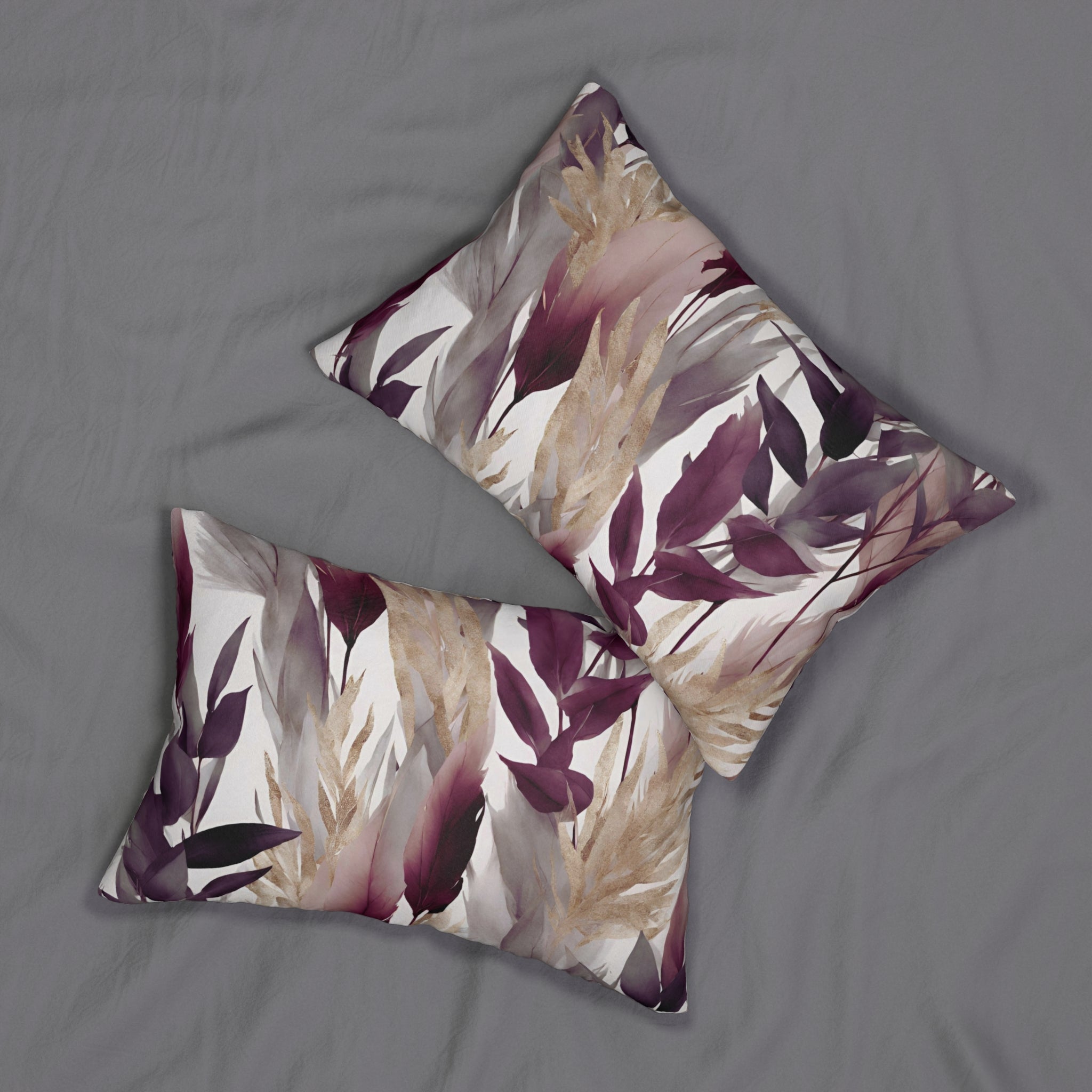 Abstract Floral Lumbar Pillow | Mauve Grey Beige White Watercolor