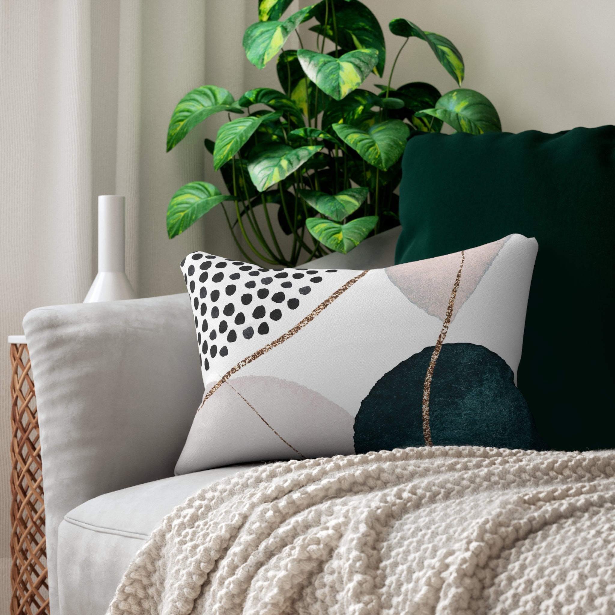 Abstract Lumbar Pillow | Grey White Blush Beige