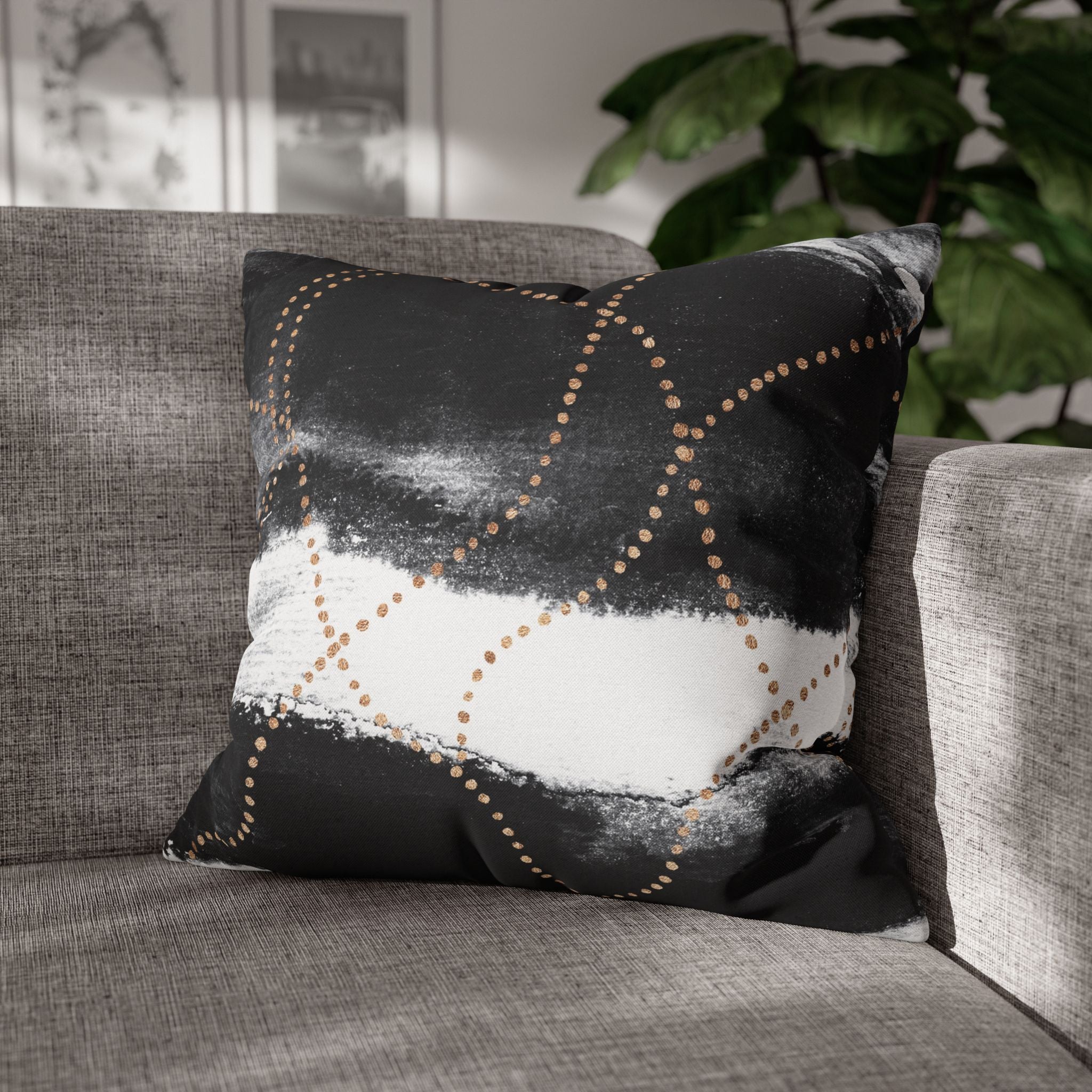 Abstract Throw Pillow Cover, Black White Modern Organic Decor Cushion