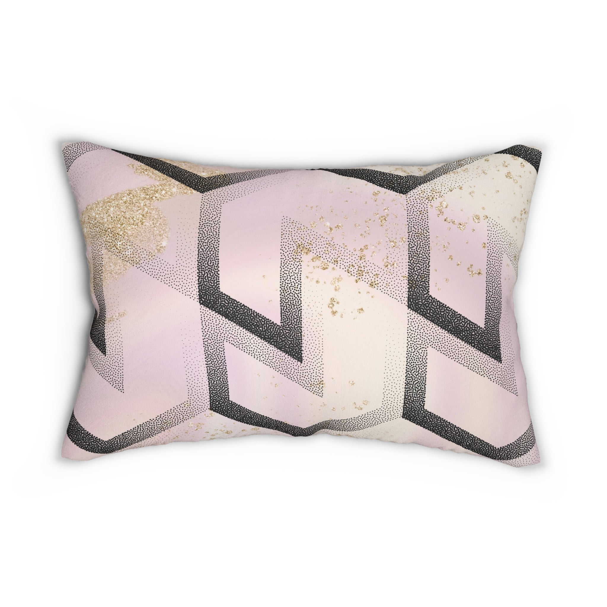 Abstract Lumbar Pillow | Blush Pink, Black Geometric