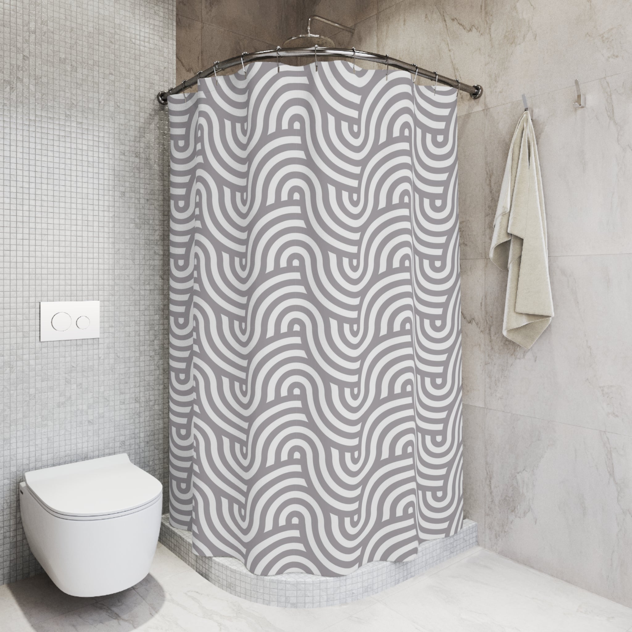Art Deco Shower Curtain | Grey White Waves