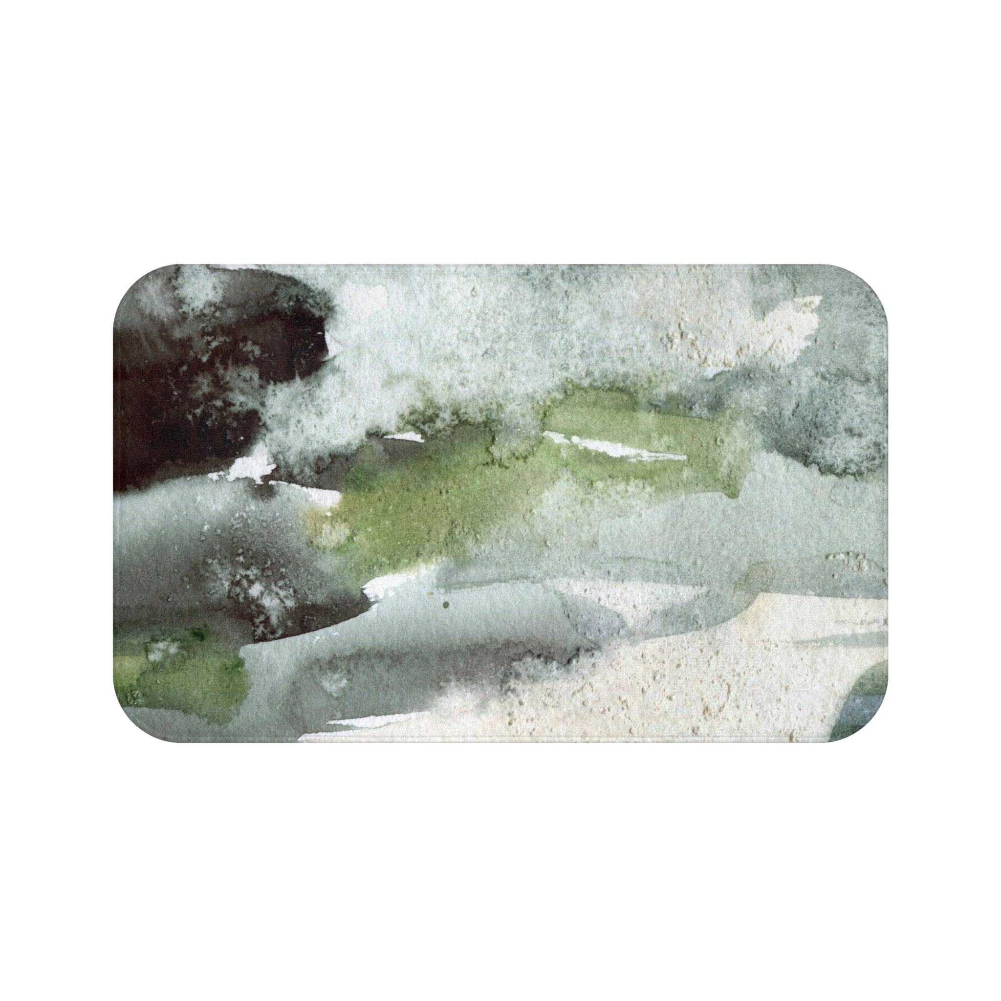 Abstract Bath, Kitchen Mat | Green Grey Watercolor