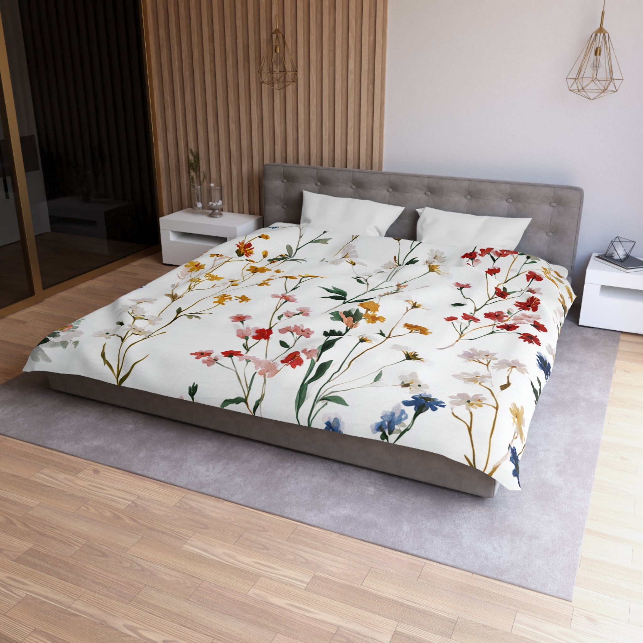 Floral Modern Duvet, Pillow Cover | White Pink Bedroom Decor