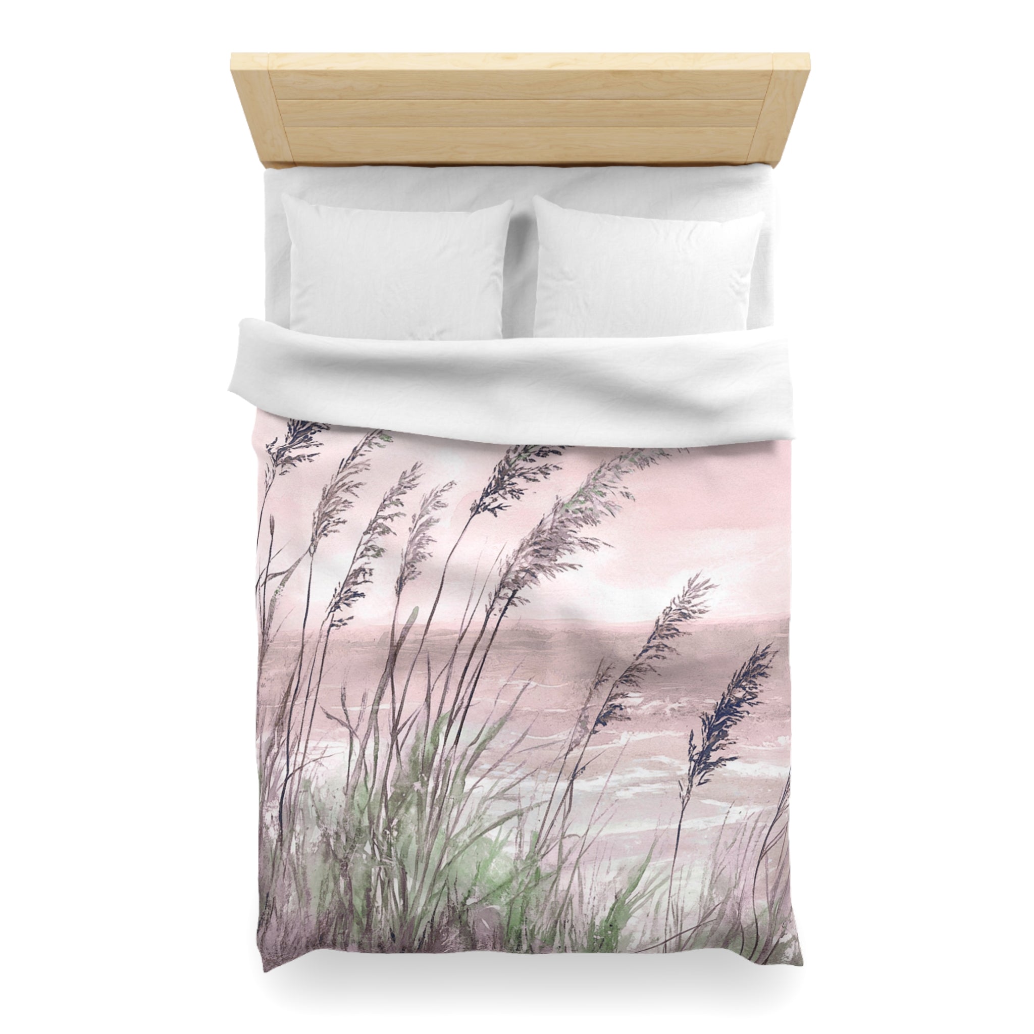 Costal Beach Duvet Cover | Blush Pink, Green Ocean Bedding Boho Decor