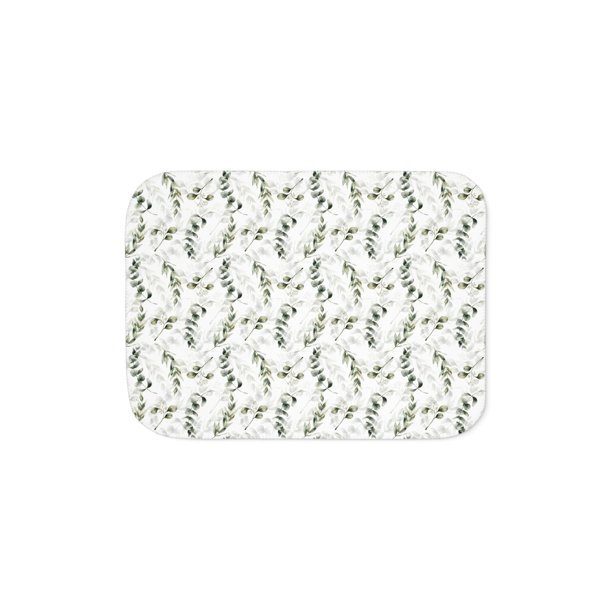 Sage Green Eucalyptus Branch Sherpa Blanket | Botanical Greenery Throw
