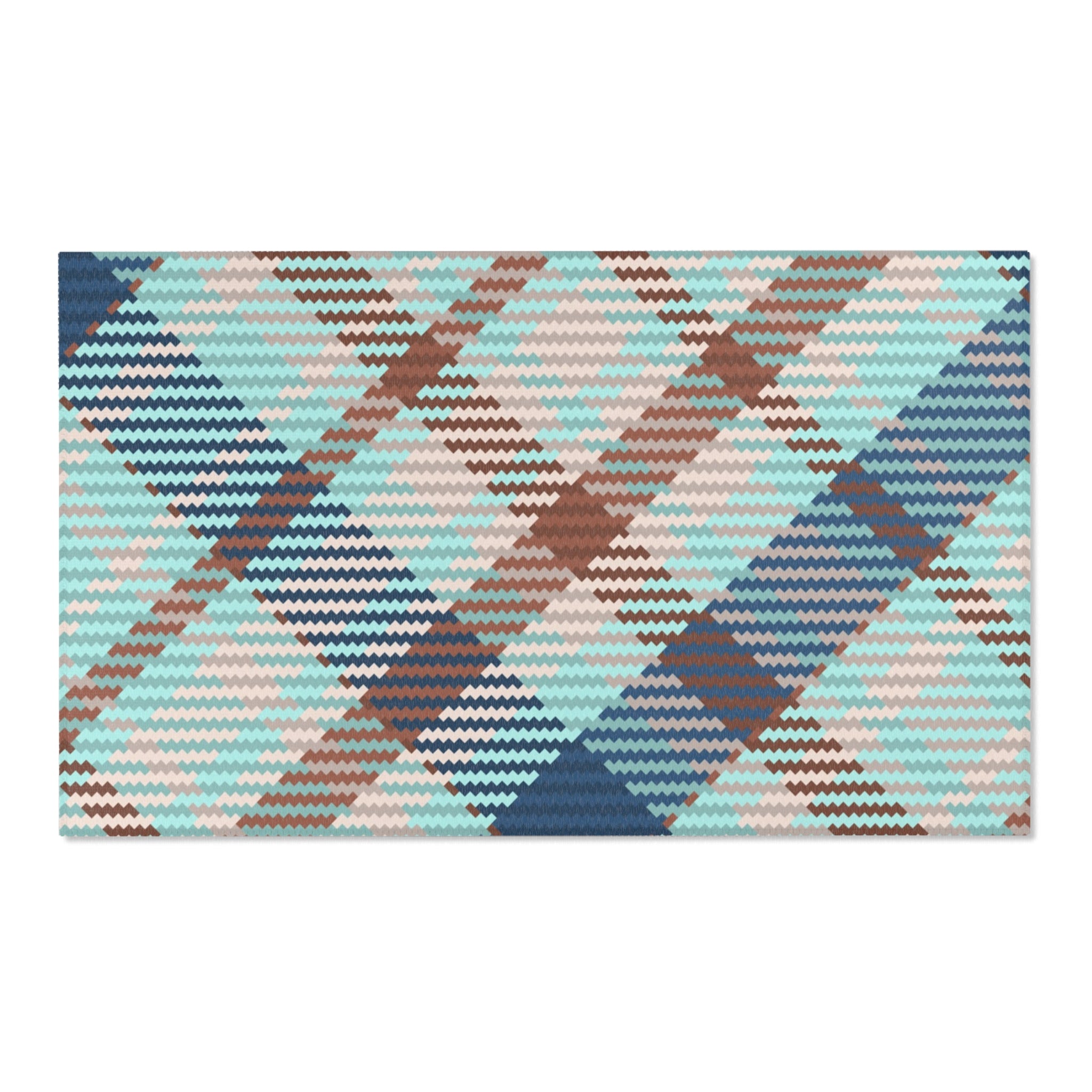 Boho Plaid Area Rug | Teal Mint Green, Blue Brown Rug