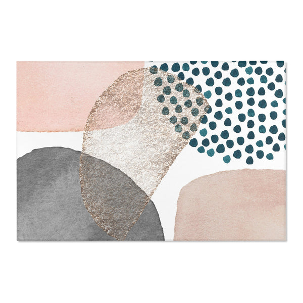 Abstract Boho Area Rug | Modern Modern Blush Pink, White Beige, Grey Blue