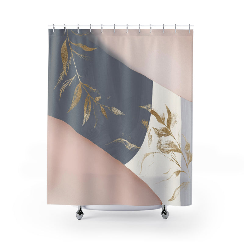 Boho Floral Shower Curtain | Modern Grey, Blush Pink, Muted Gold
