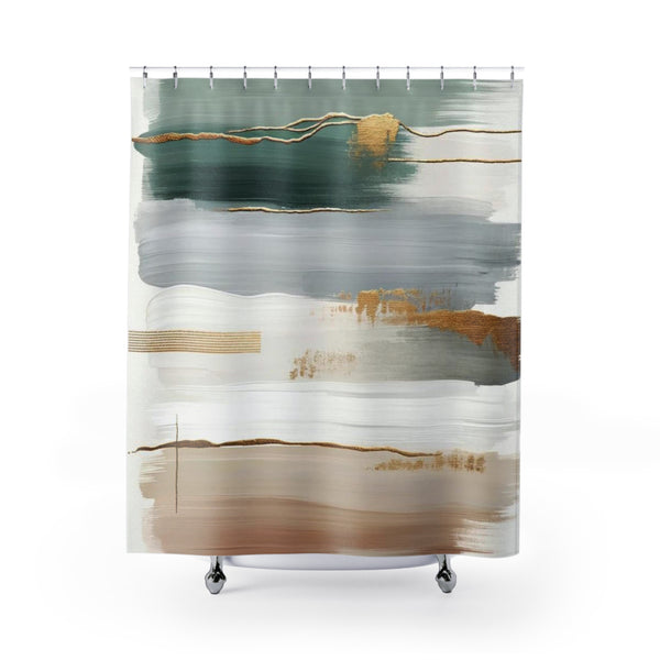 Abstract Shower Curtain | Sage Green, Grey Ivory, Beige Curtain