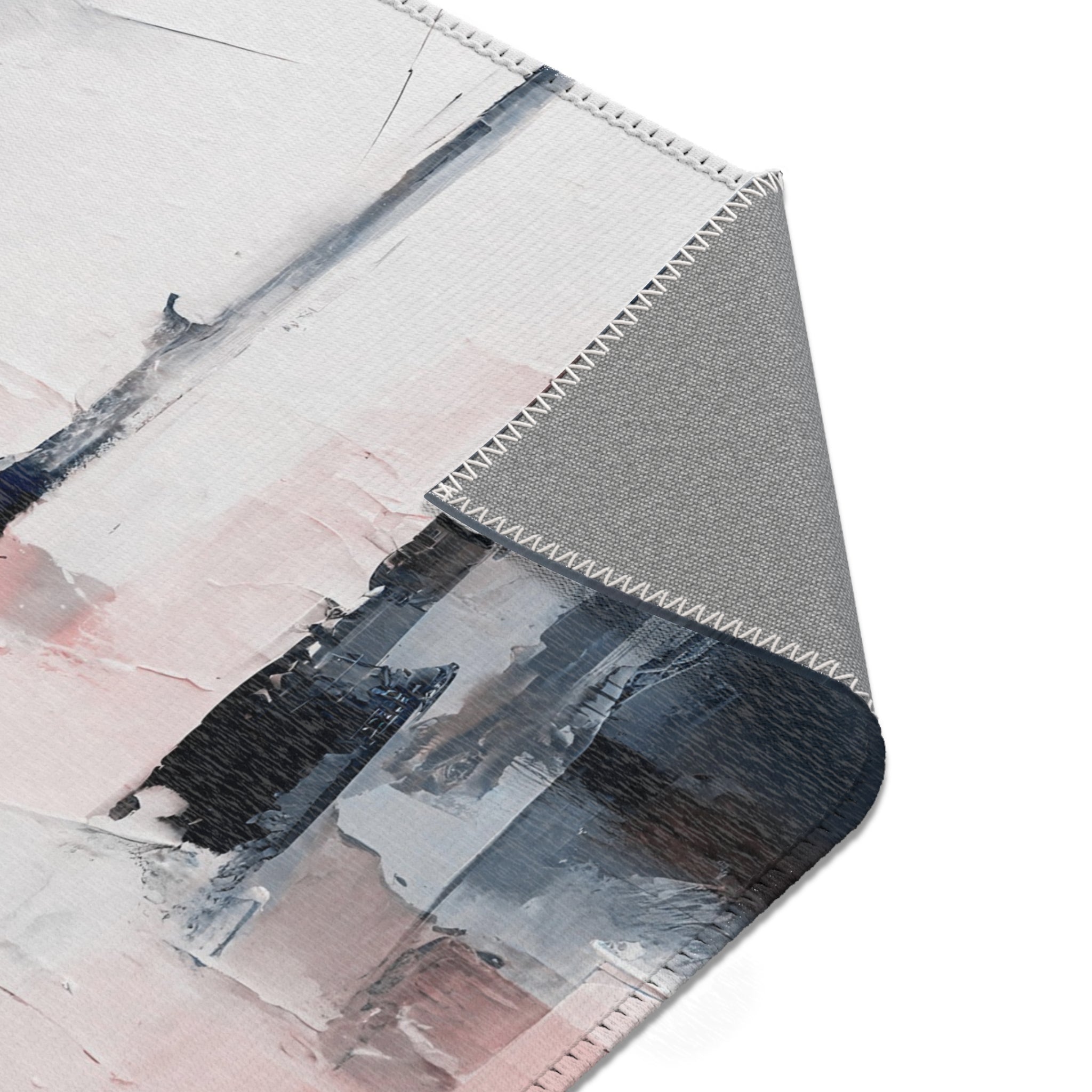 Rustic Abstract Area Rug | Black Grey, Blush Pink White