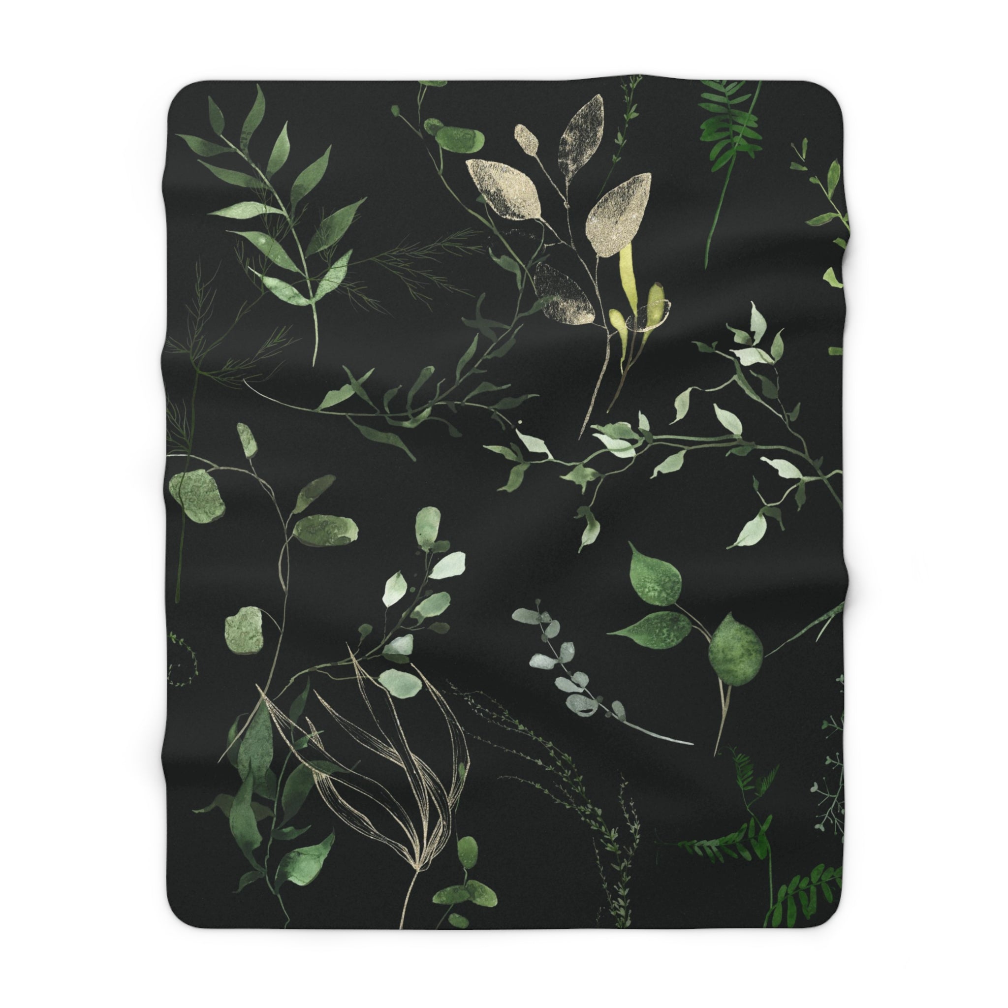 Floral Boho Comfy Blanket | Black, Green Monstera Leaves