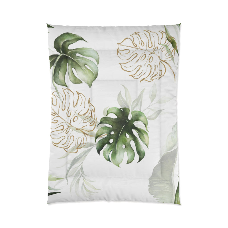 Floral Comforter | White Sage Green, Monstera Jungle Leaves