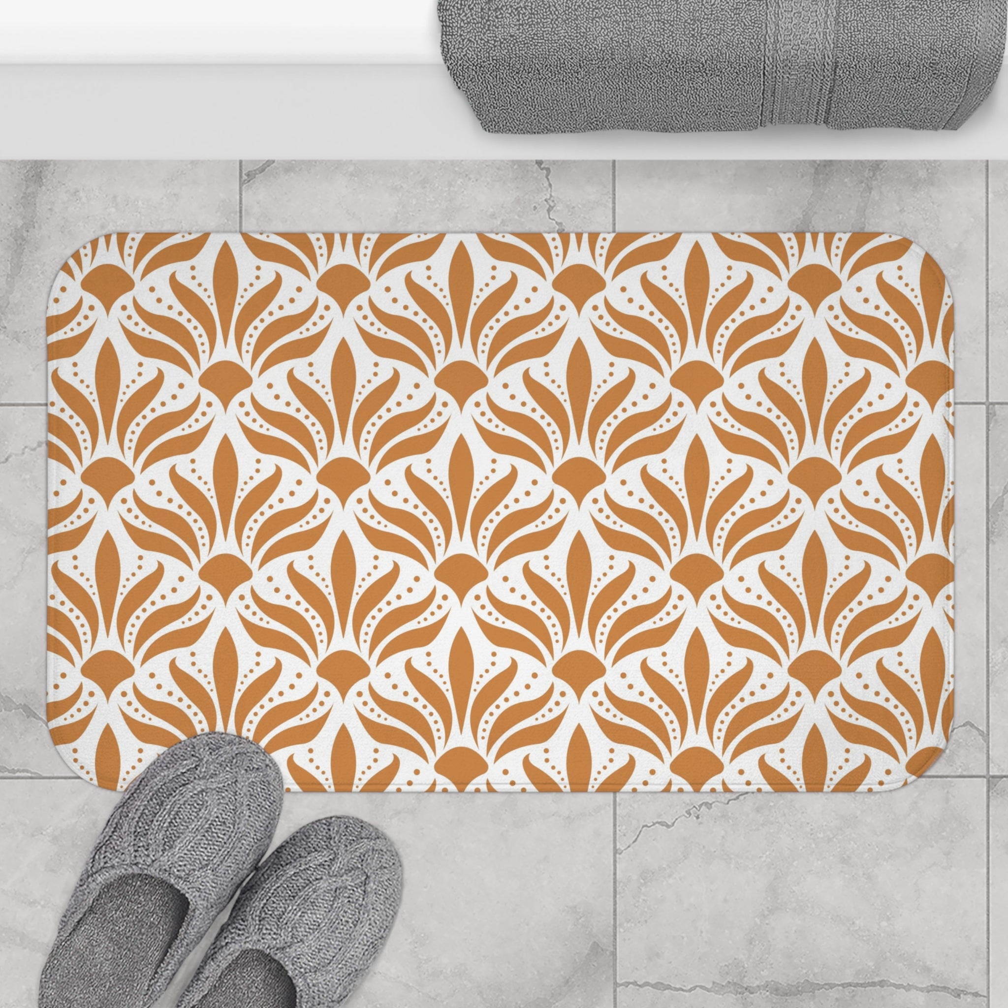 Art Deco Bath, Kitchen Mat | Retro Terracotta White, Art Nouveau