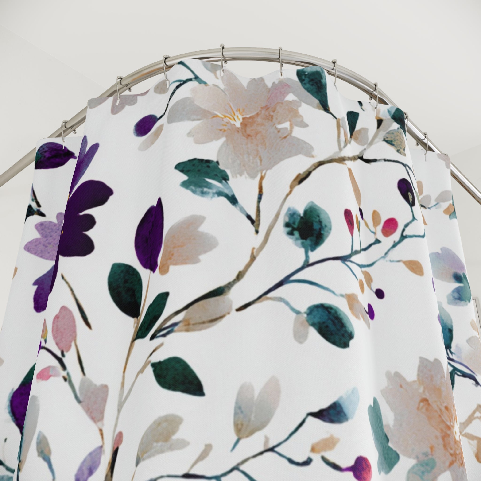 Boho Floral Shower Curtain | Abstract Botanical Watercolor