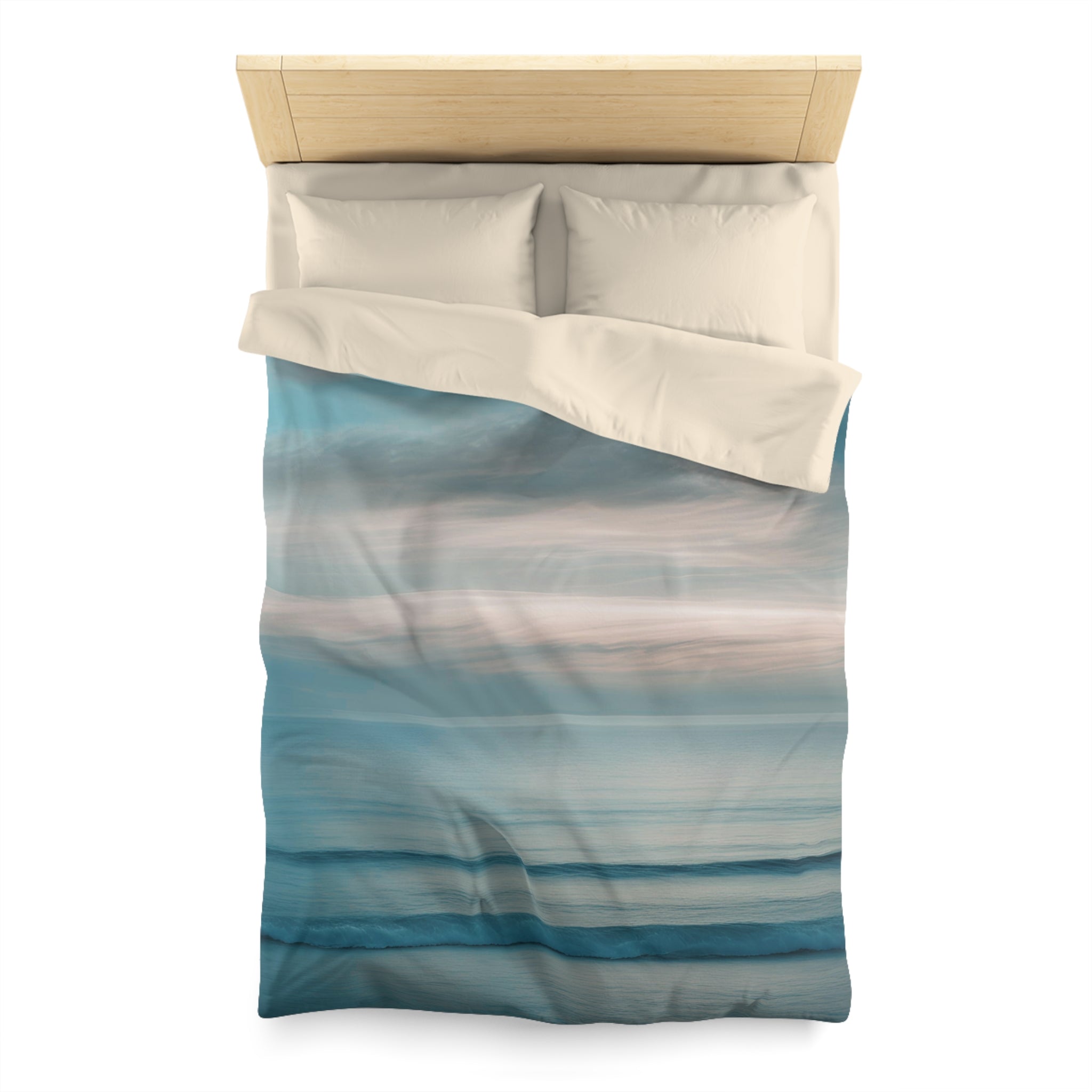 Abstract Duvet Cover | Coastal Ocean, Teal Blue Beige Sky