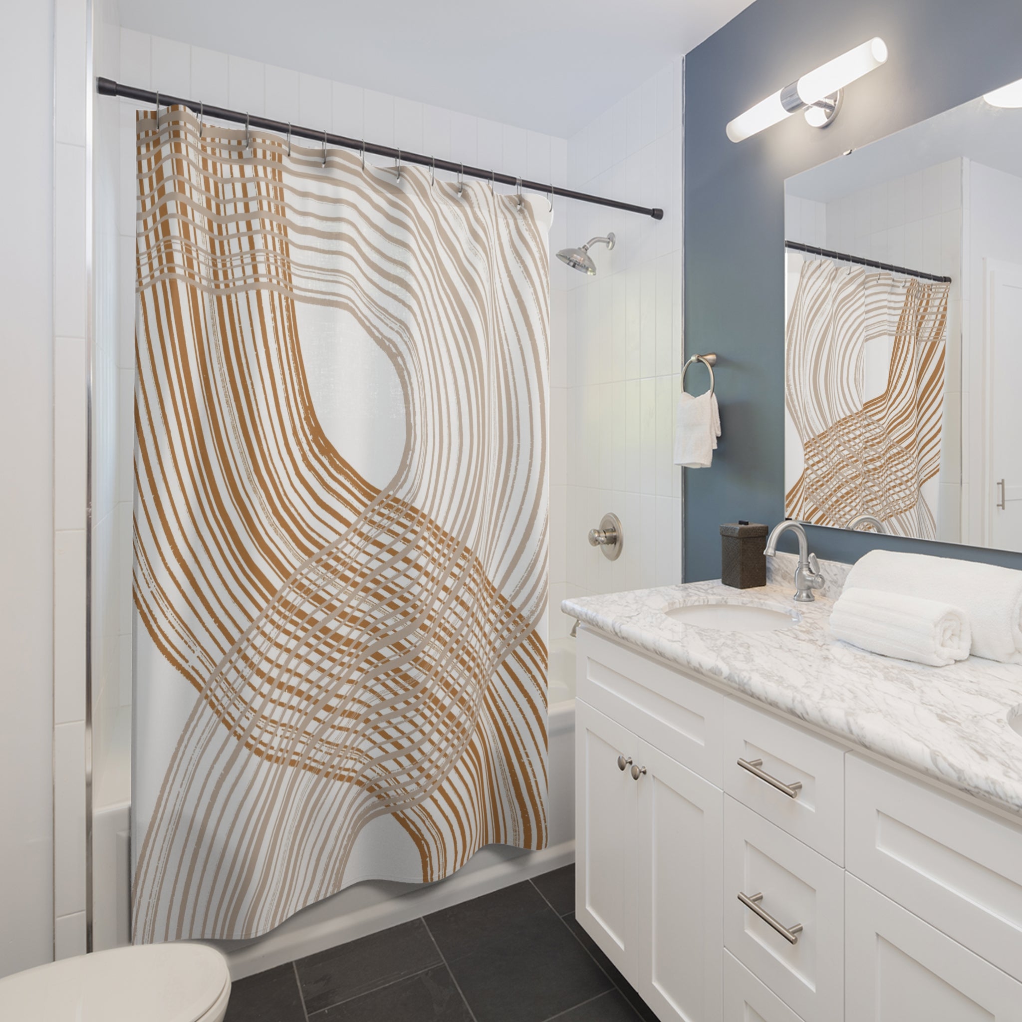 Abstract Shower Curtain | Earthy Neutral Fabric Curtain