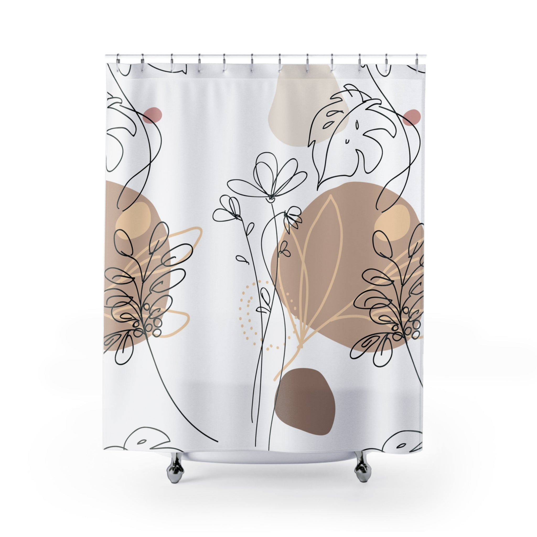 Abstract Boho Shower Curtain | Bohemian Beige White Line Art