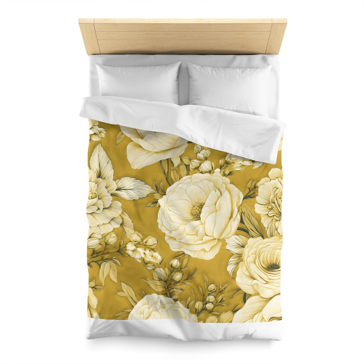 Mustard Peony Rose Duvet Cover | Golden Yellow Cream Floral Bedding