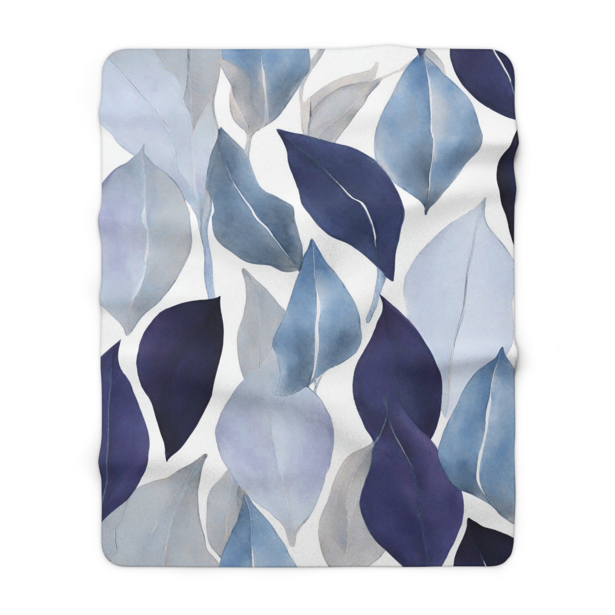 Abstract Floral Throw Blanket | Blue White Leaves Watercolor