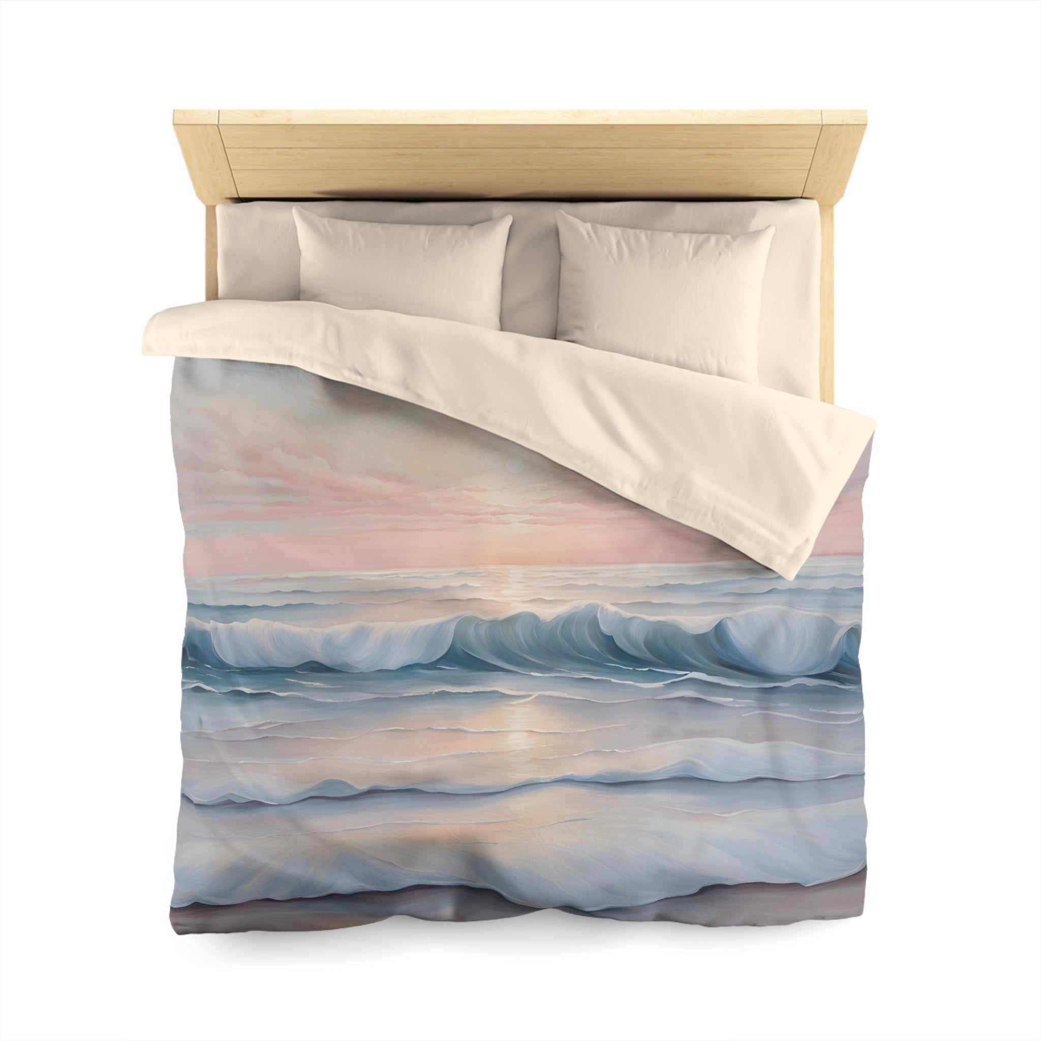 Abstract Duvet Cover | Coastal Ocean, Blush Pink, Blue Sunrise