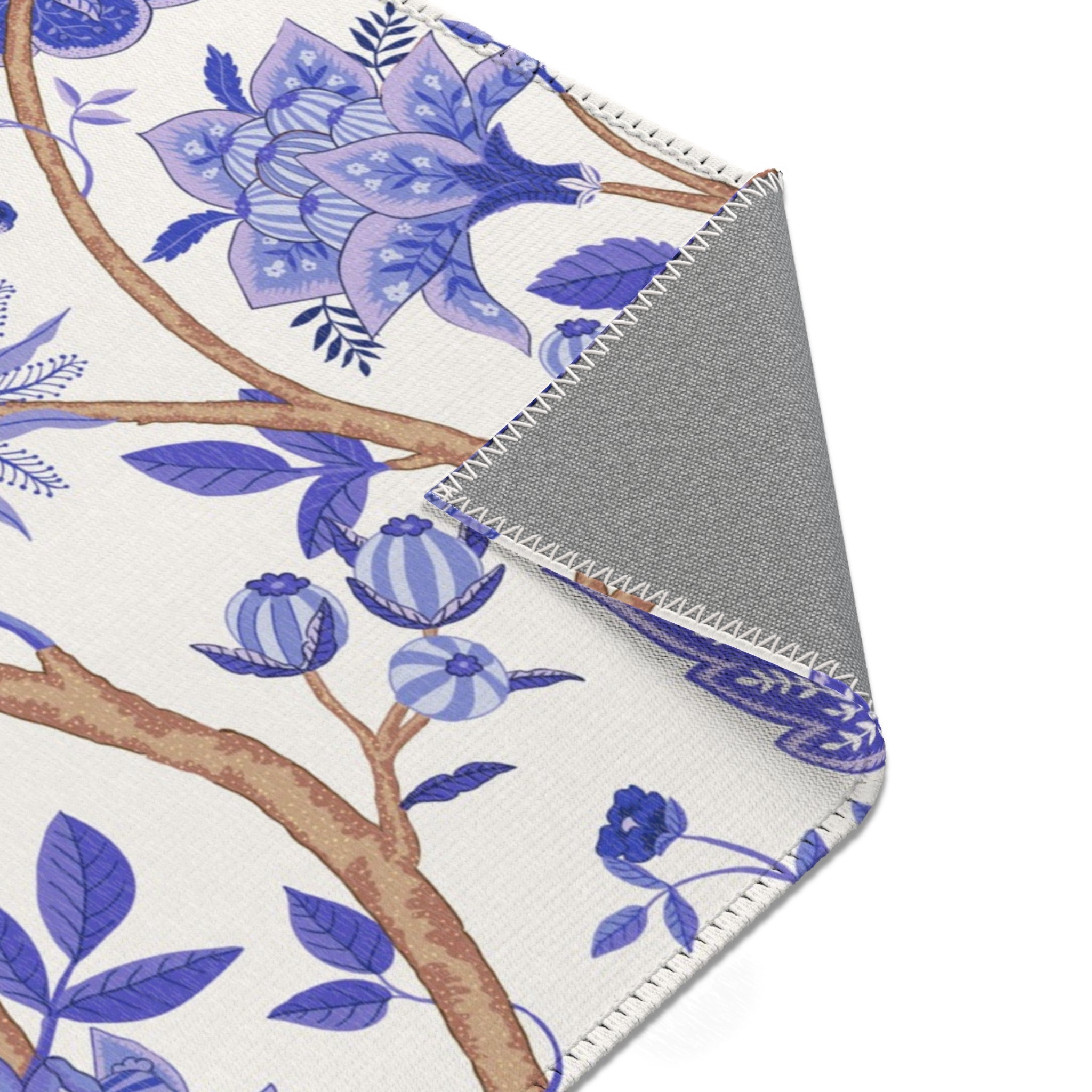 Abstract Floral Area Rug | Boho Blue White