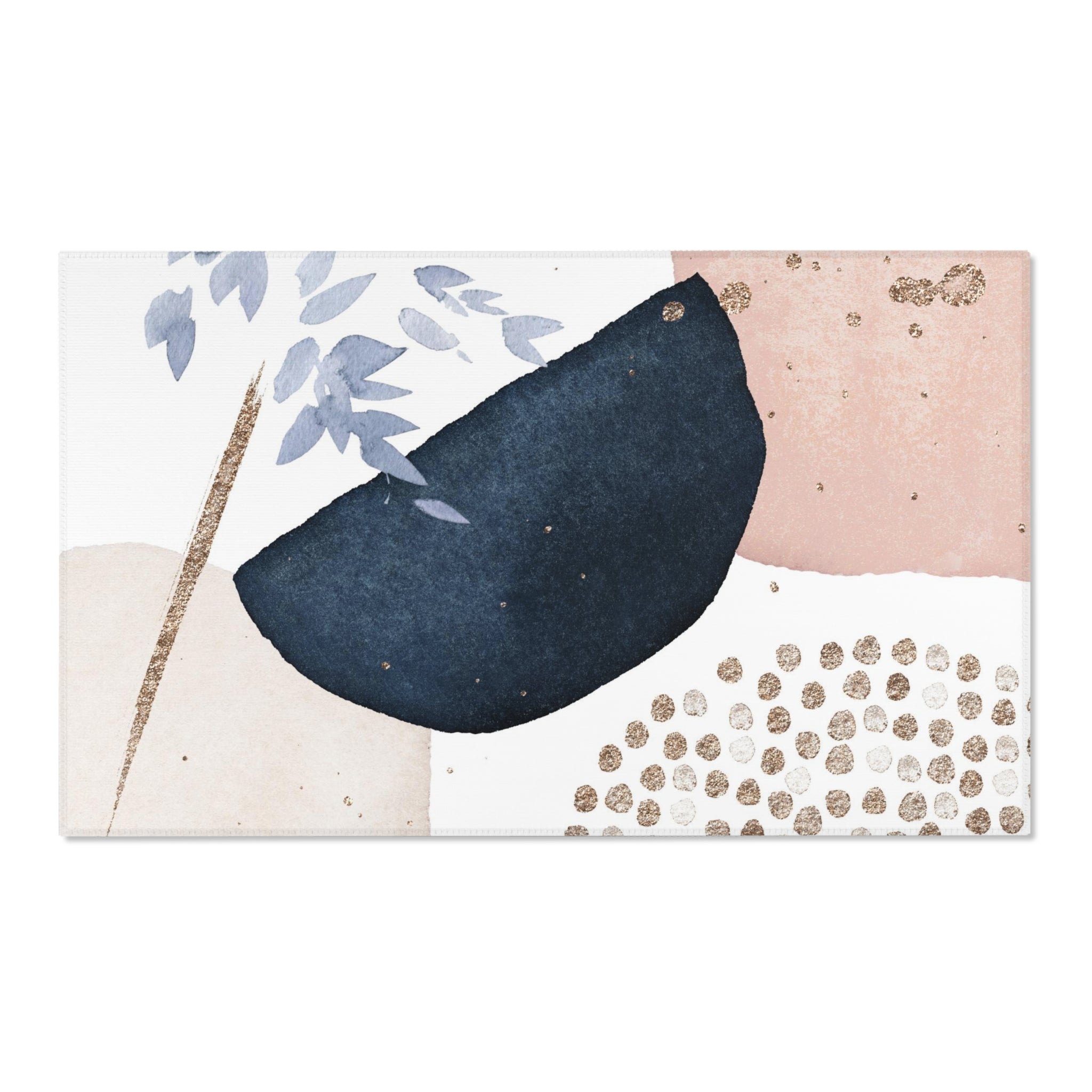 Abstract Boho Area Rug | Navy Blue, Blush Pink, Beige White