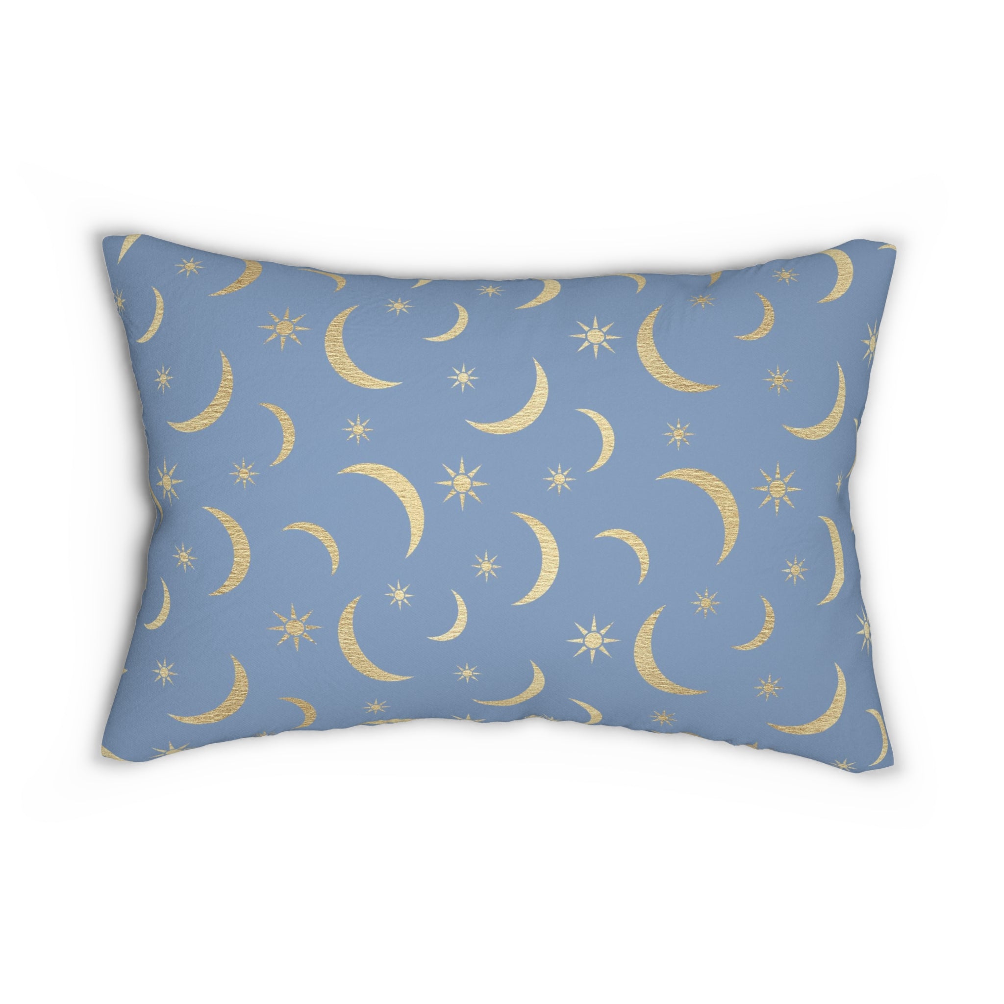 Abstract Lumbar Pillow | Blue Non Foil Gold Moon Stars, Celestial Cosmic