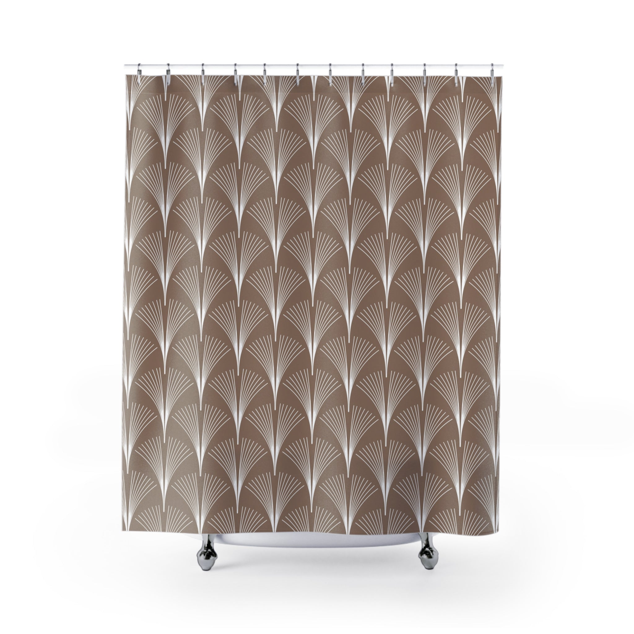Art Deco Shower Curtain | Beige White Fan Bathroom Decor