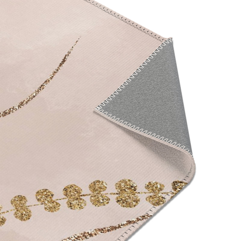 Abstract Floral Area Rug | Blush Pink Gold Minimalist Rug