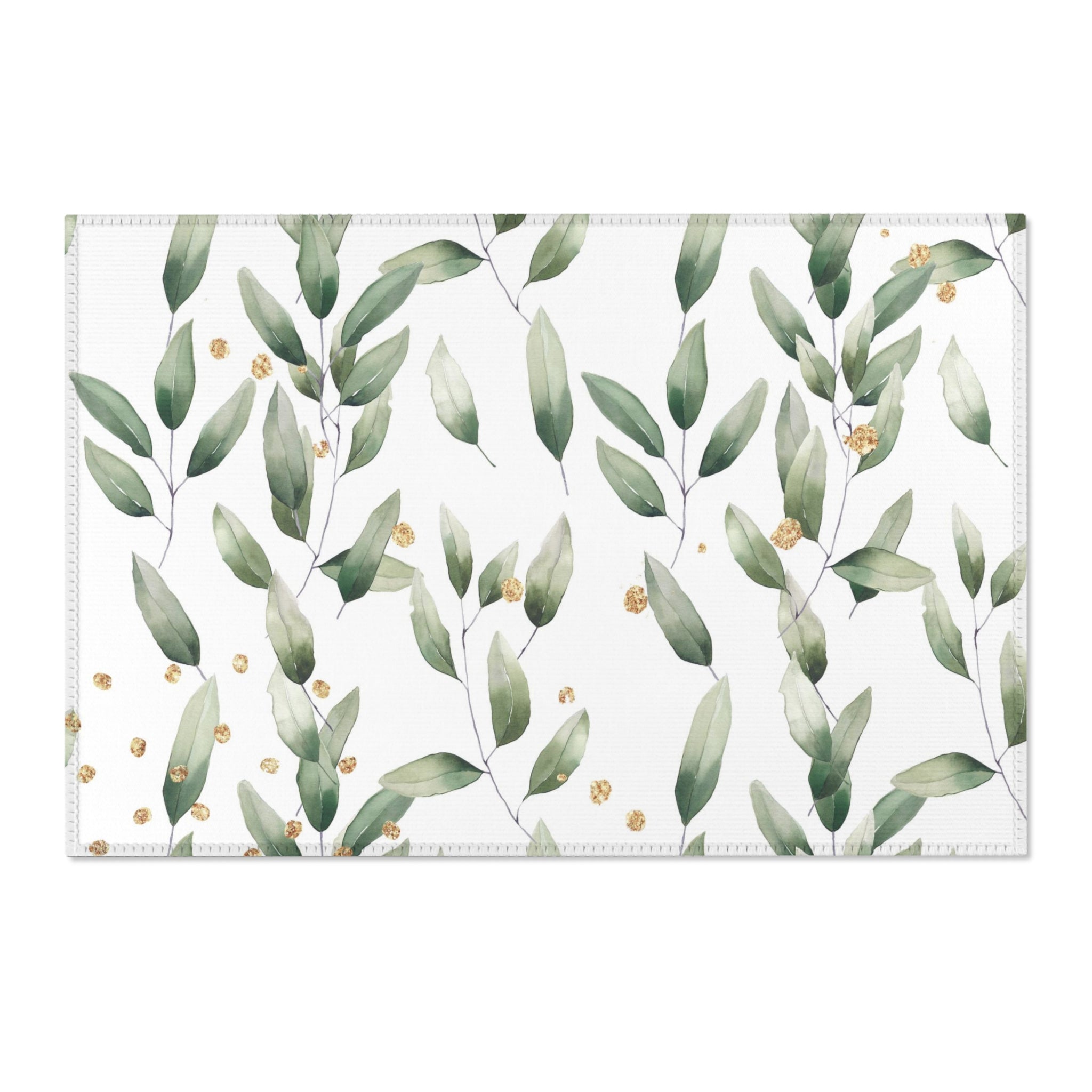 Floral Area Rug | White Sage Green Eucalyptus Leaves Watercolor