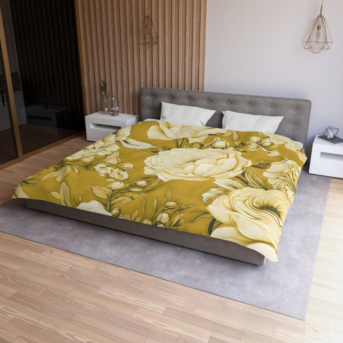 Mustard Peony Rose Duvet Cover | Golden Yellow Cream Floral Bedding