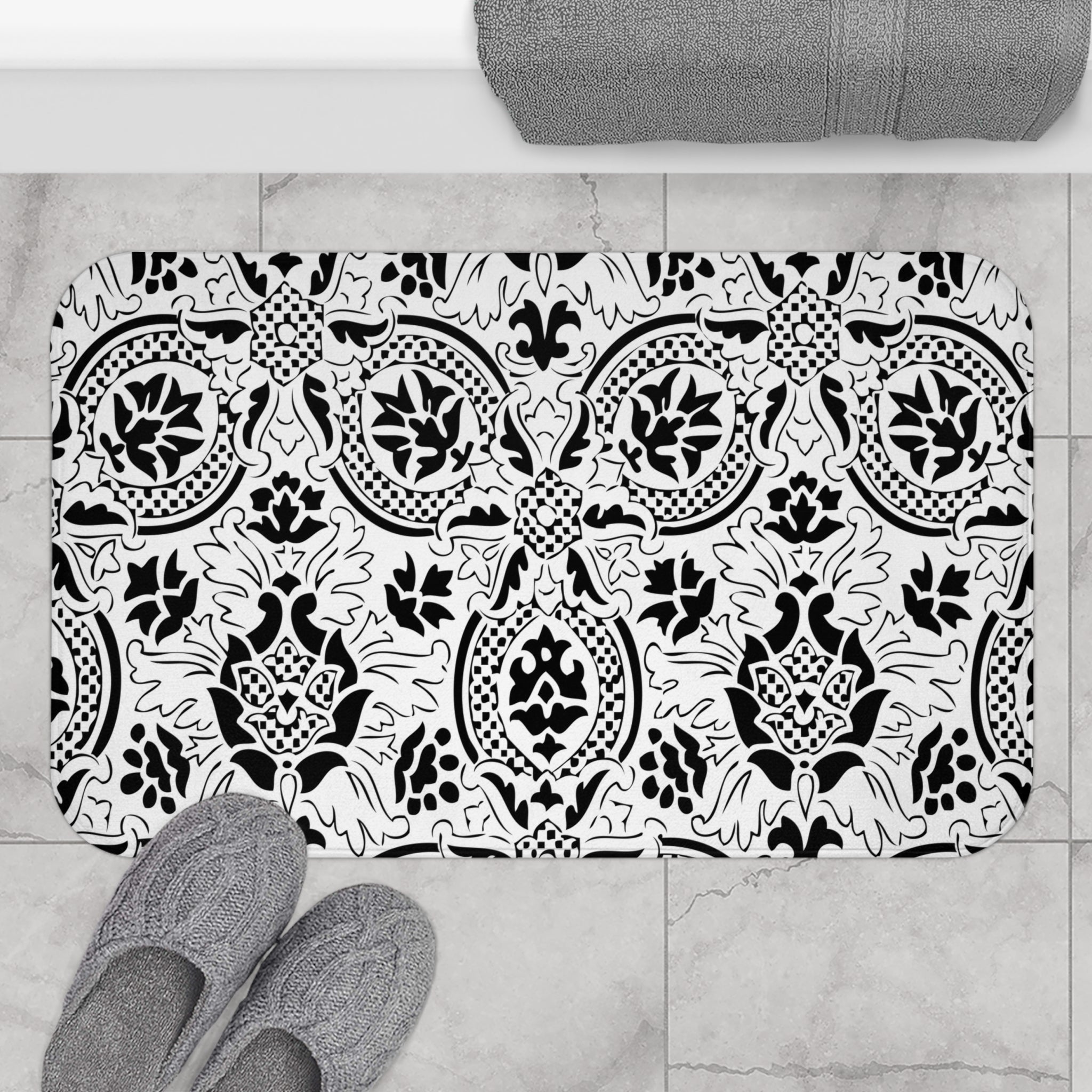 Bath, Kitchen Mat | Black White, Art Deco, Nouveau