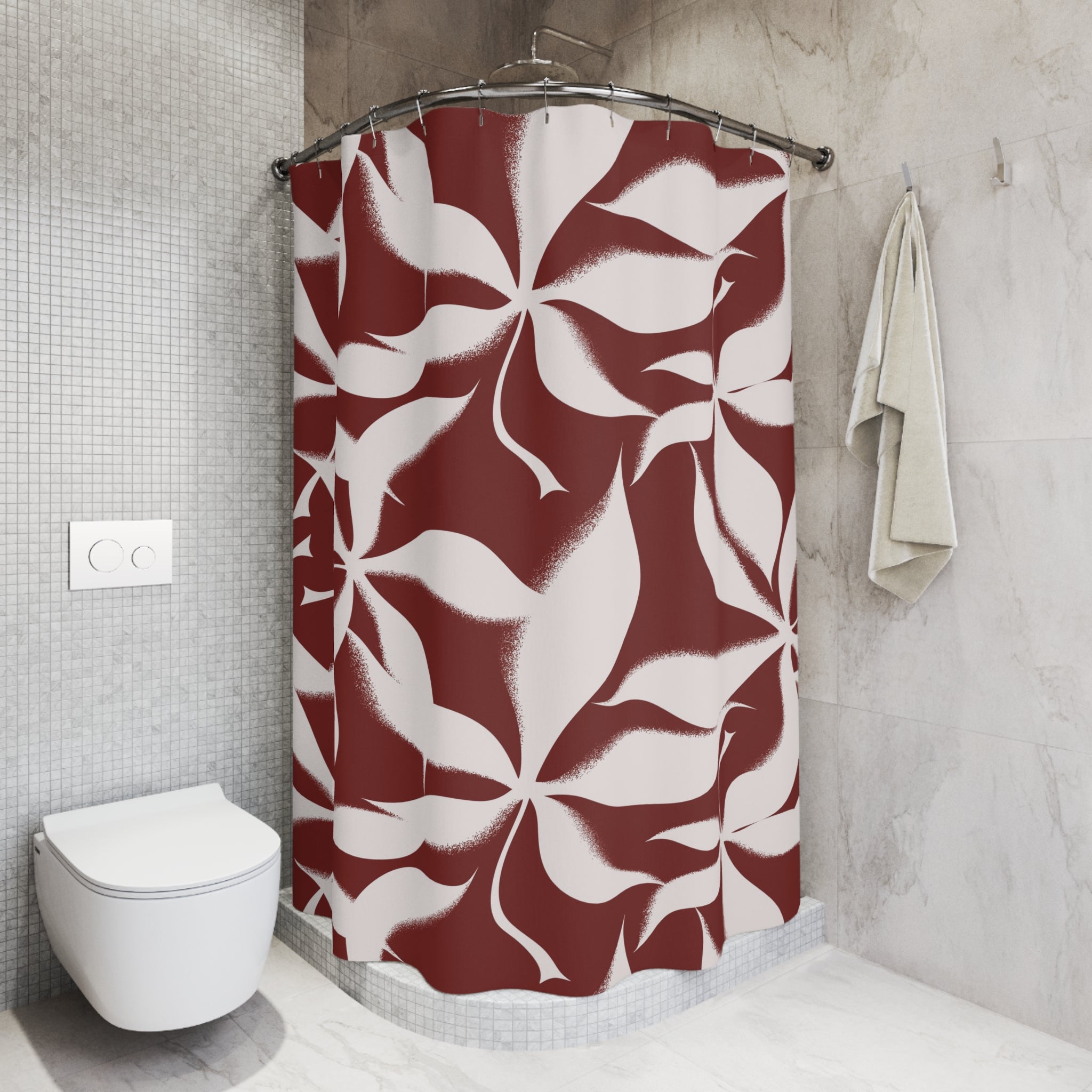 Floral Shower Curtain | Burgundy Red Bathroom Decor