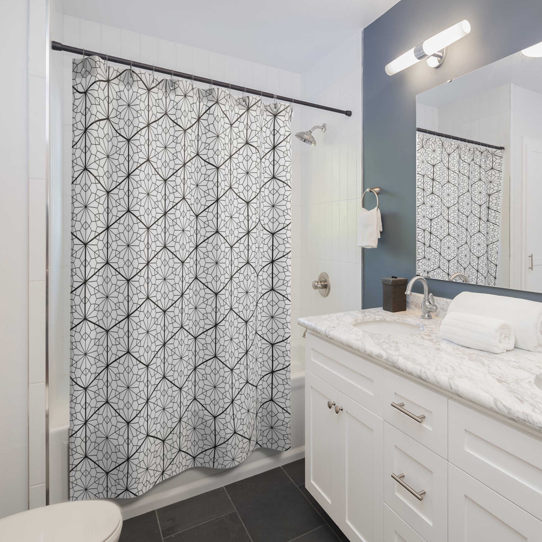 Art Deco Shower Curtain | Black White Geometric Bathroom Decor