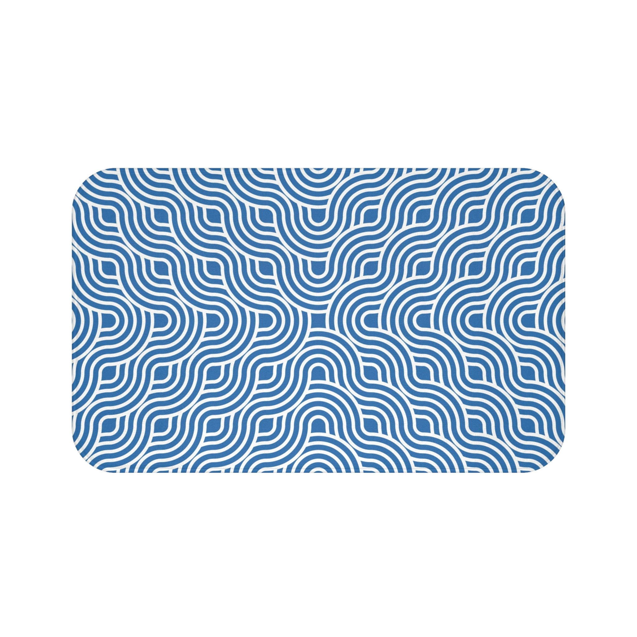 Art Deco Bath, Kitchen Mat | Retro Blue White, Art Nouveau Waves