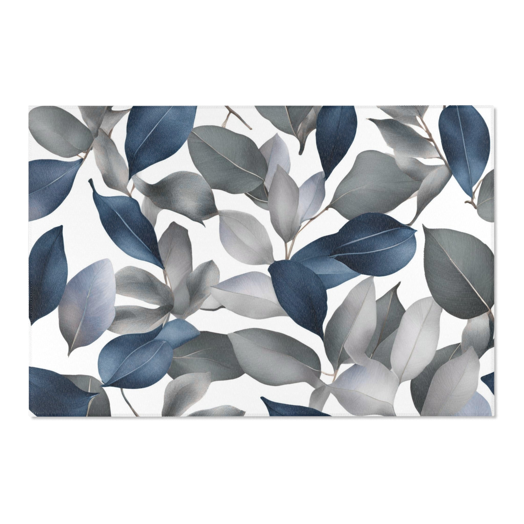 Abstract Leaves Area Rug | Blue Grey White
