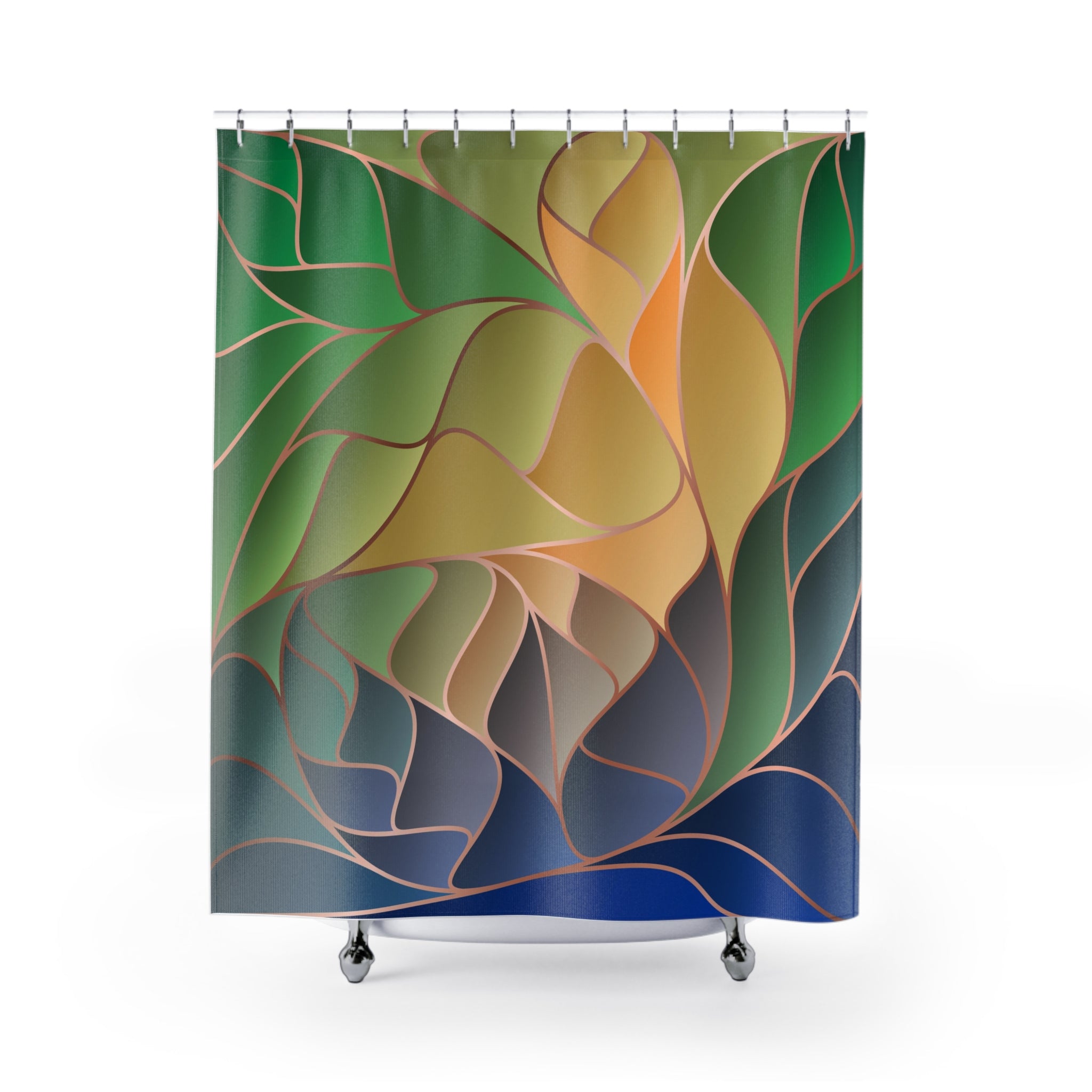 Art Nouveau Shower Curtain | Green Blue Fabric Curtain