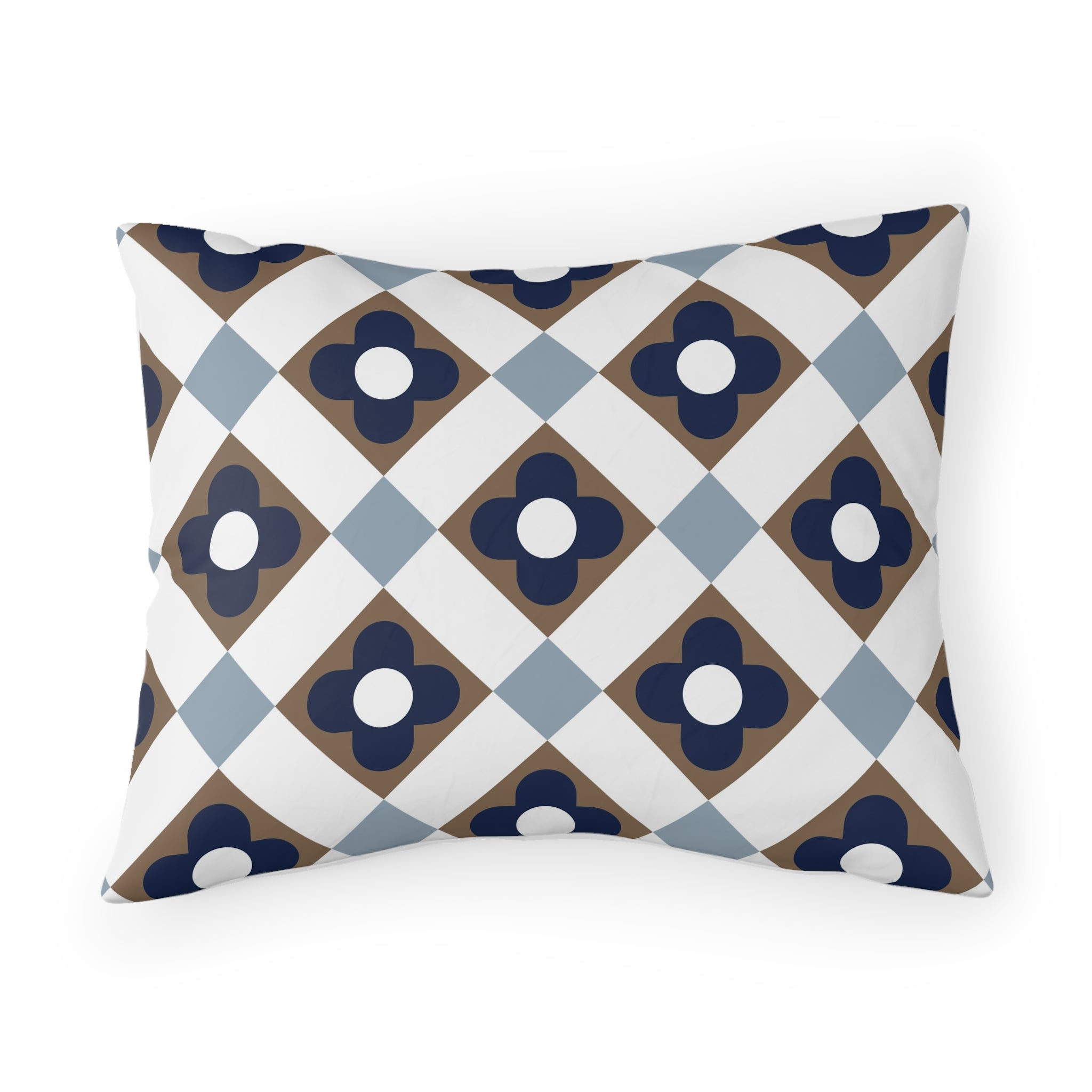 Retro Bedding Pillow Sham | Vintage Art Deco, Nouveau Blue, Beige White