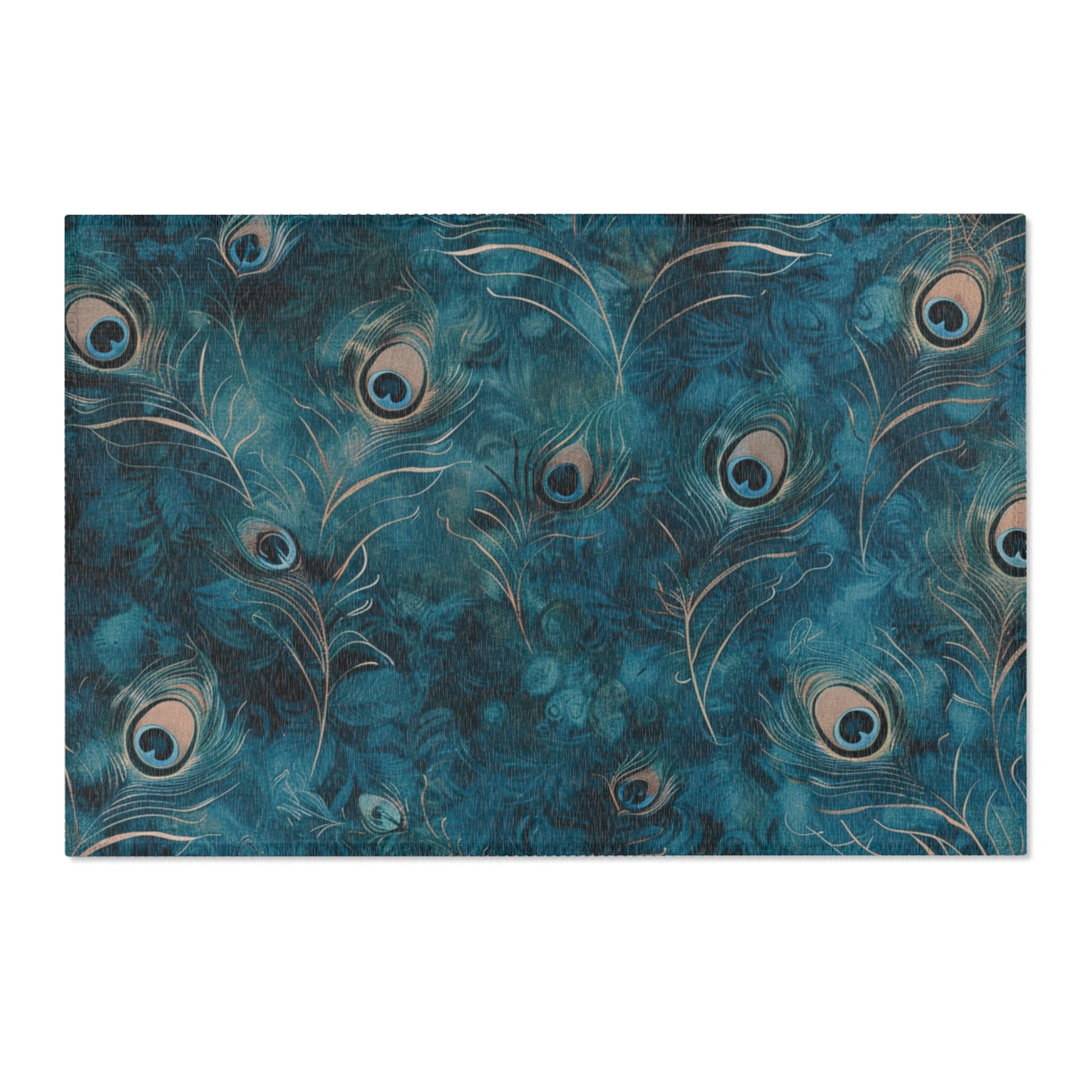 Abstract Area Rug | Peacock Feather, Blue Beige Watercolor