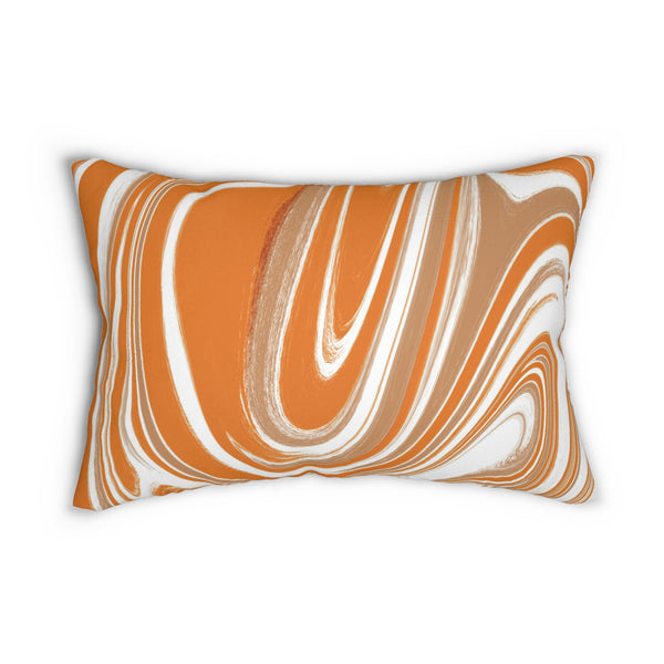 Abstract Lumbar Pillow | Orange Beige White Marble